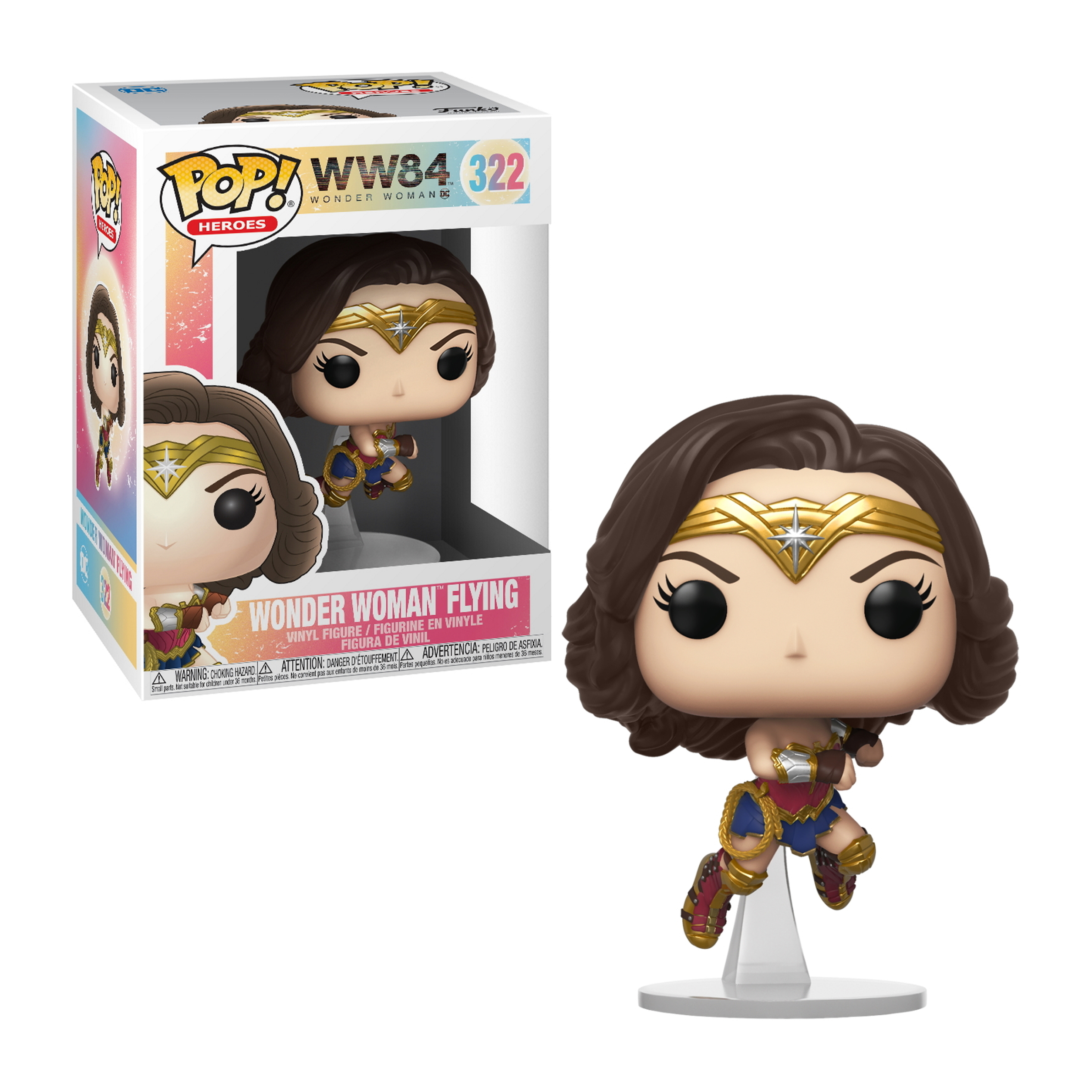 Wonder Woman Funko Pop Figur, Diadem, Pose, in und außerhalb der Box.