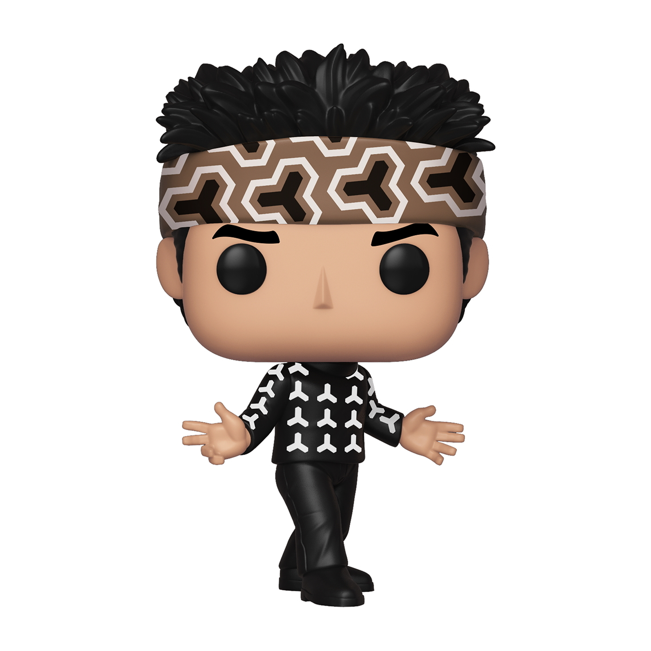 Figurka Funko Pop przedstawiająca mężczyznę z opaską na głowę, czarnymi włosami i ubraniem.