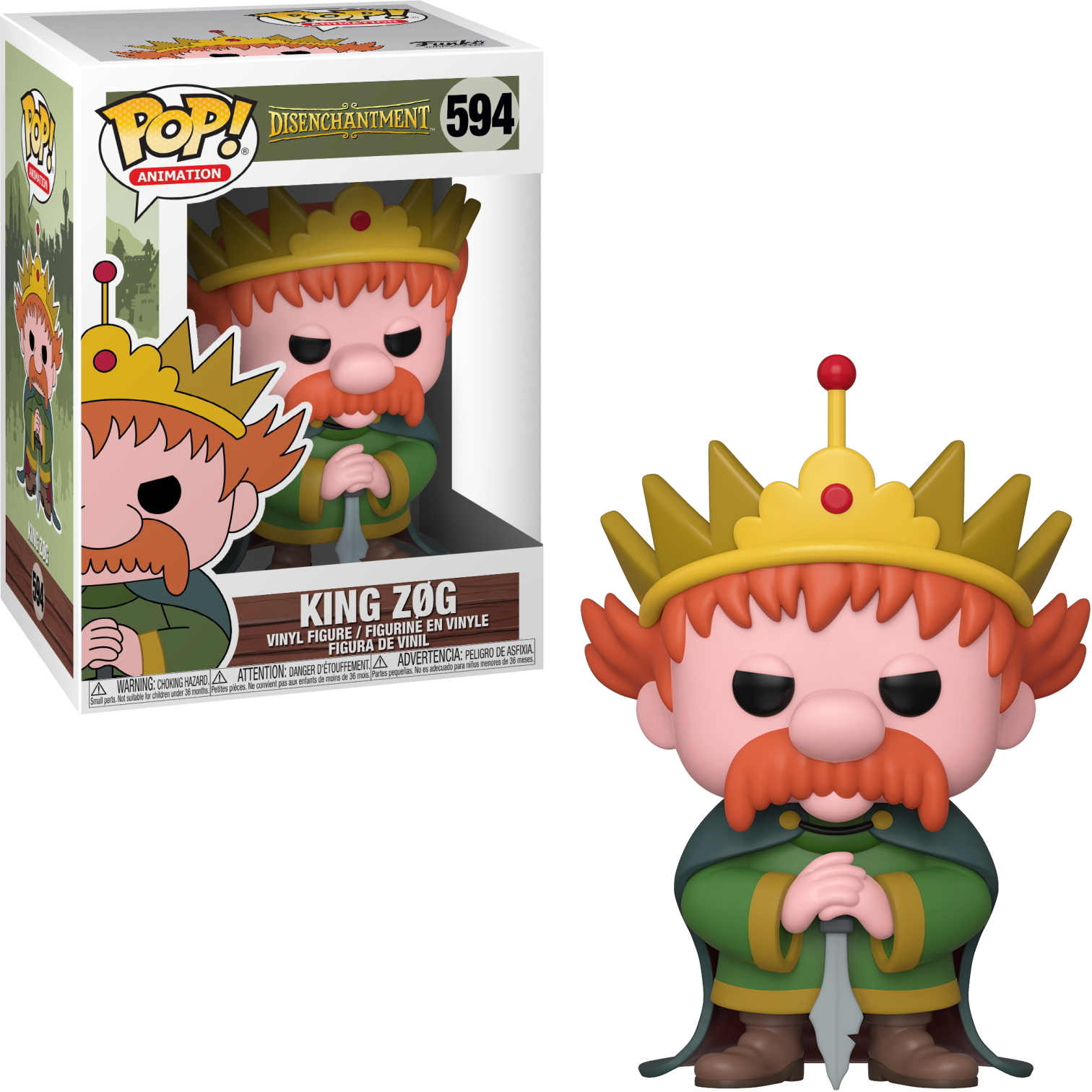 Funko Pop Figur von König Zog mit Krone, hält Schwert.