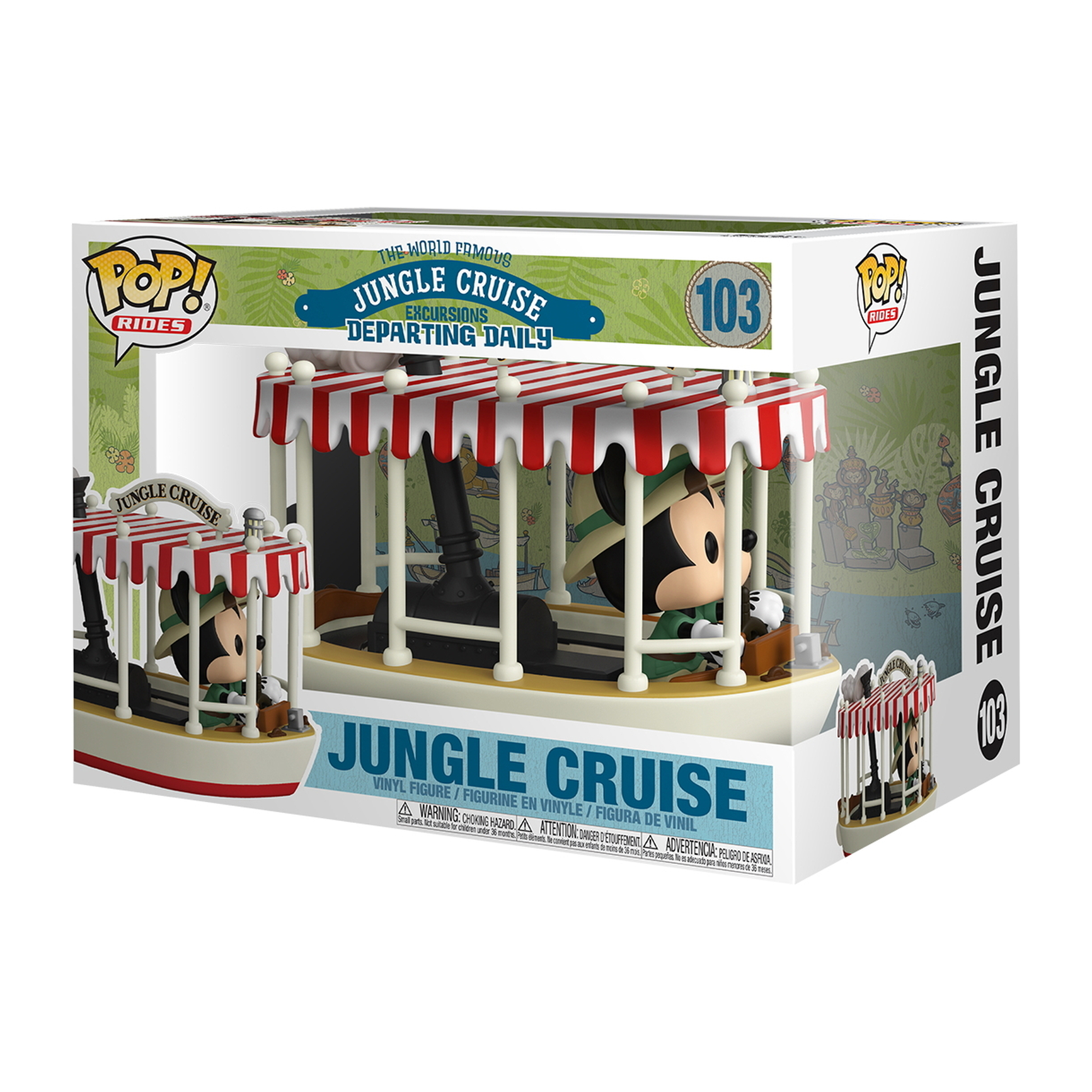 Jungle Cruise Ride Pop! Rides Figur in einer Box. Micky Maus in einem Boot.