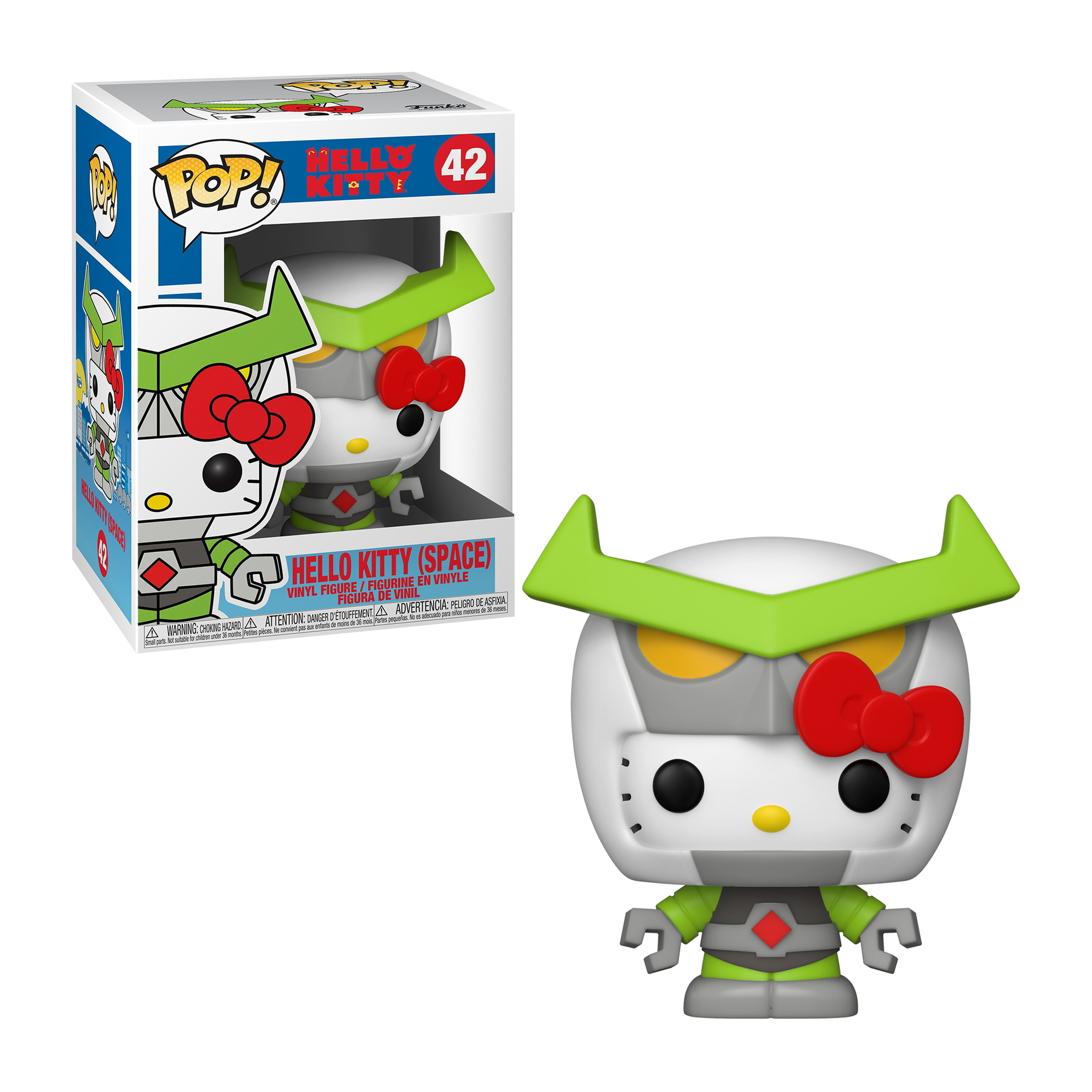 Funko Pop von Hello Kitty im Raumanzug, mit einer Box.