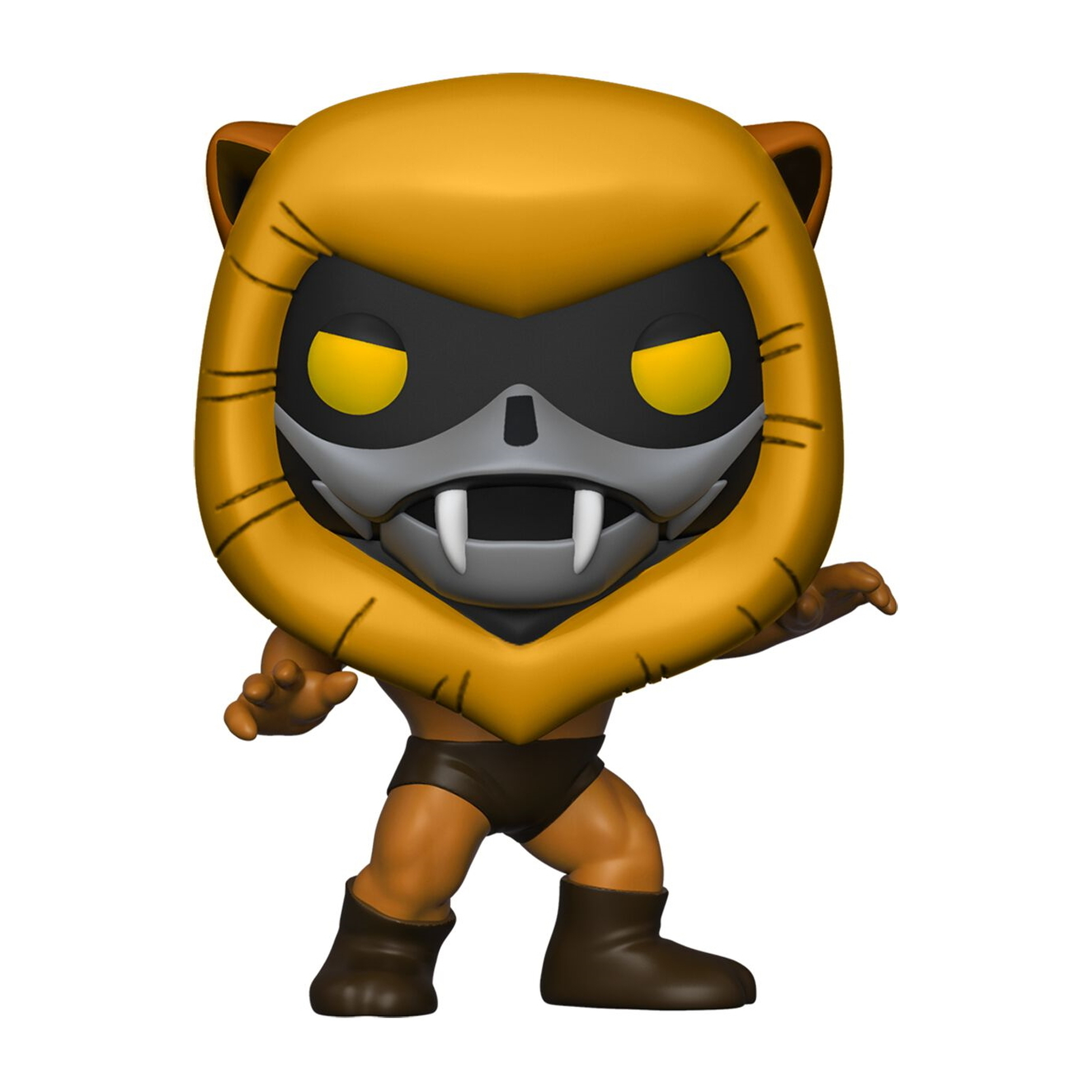 Lion-O Funko Pop Figur. Gelb und braun, löwenartiger Kopf und muskulöser Körper.