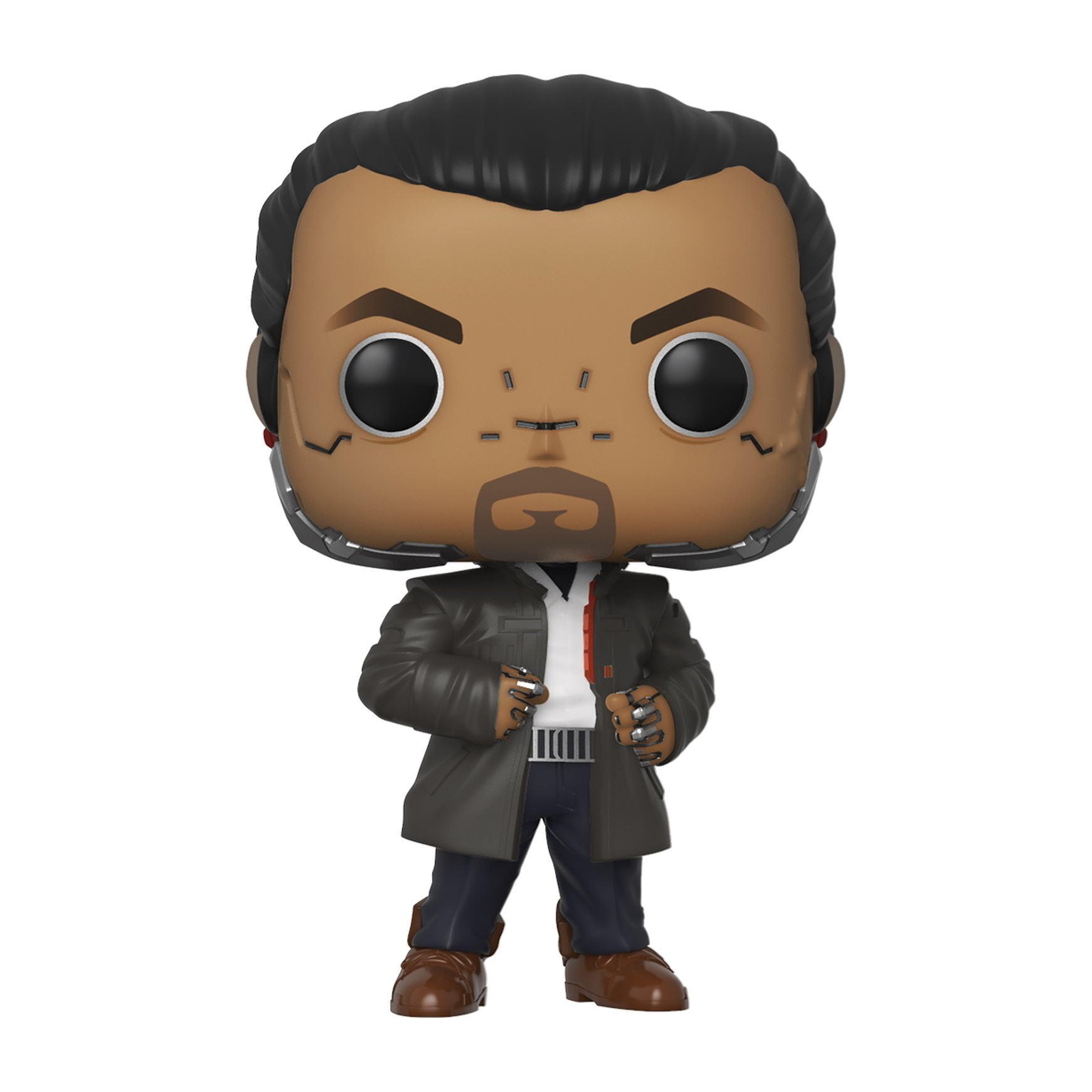 Figurka Funko Pop mężczyzny w czarnej kurtce i szarymi detalami.