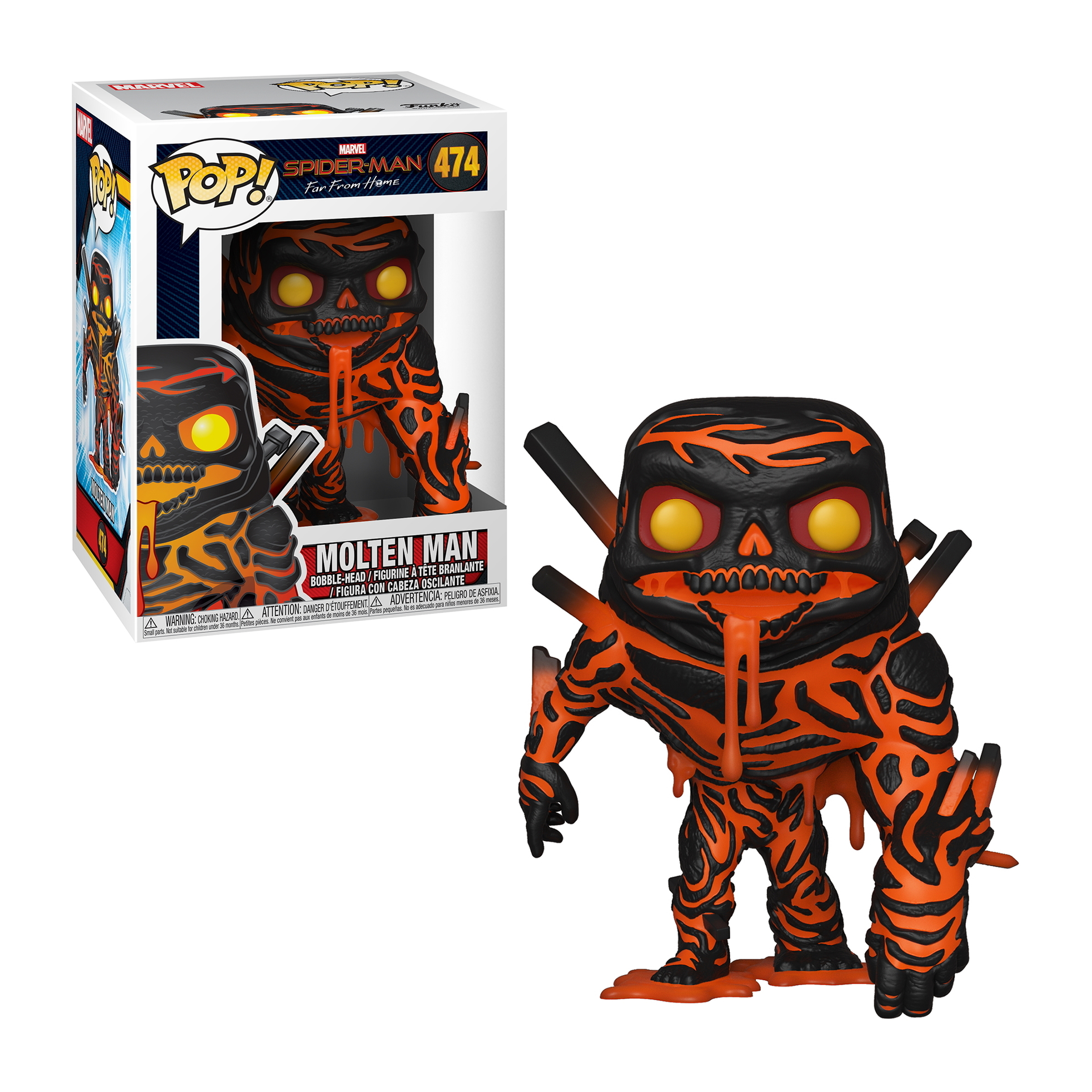 Molten Man Figur mit feurigen orange-schwarzen Details, aus Spider-Man Far From Home.