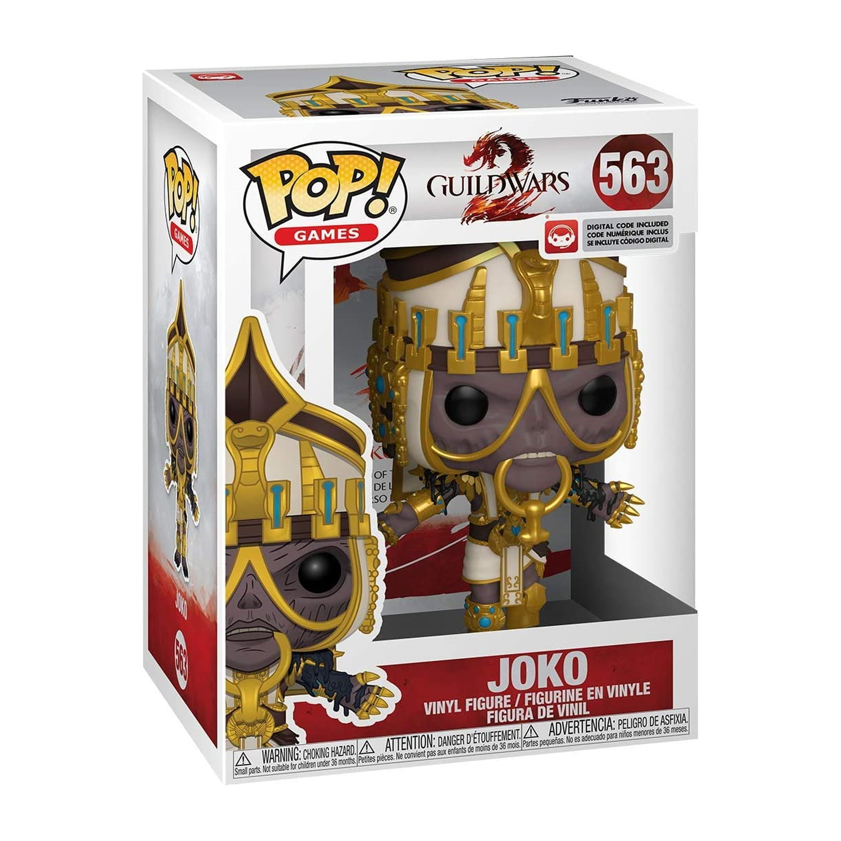 Joko Figur in Box. Figur mit goldener Rüstung und Maske. Weiße Box mit der Figur vorne.