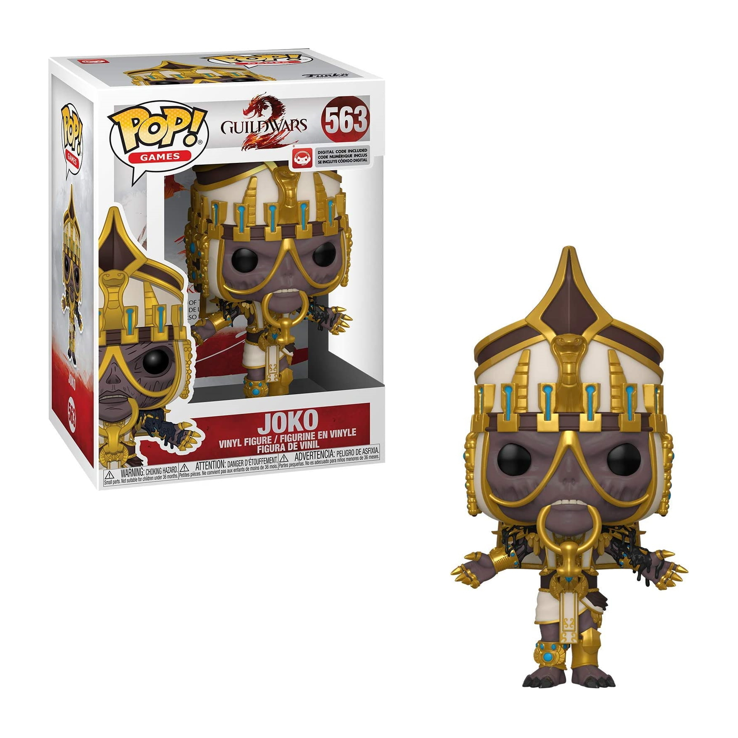 Joko Pop-Figur mit goldener Rüstung und Helm. Mit Text versehen.