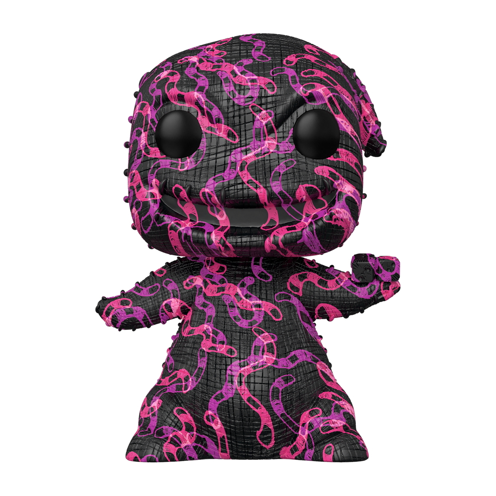 Funko Pop-Figur von Oogie Boogie mit Stichdesign, aus The Nightmare Before Christmas.