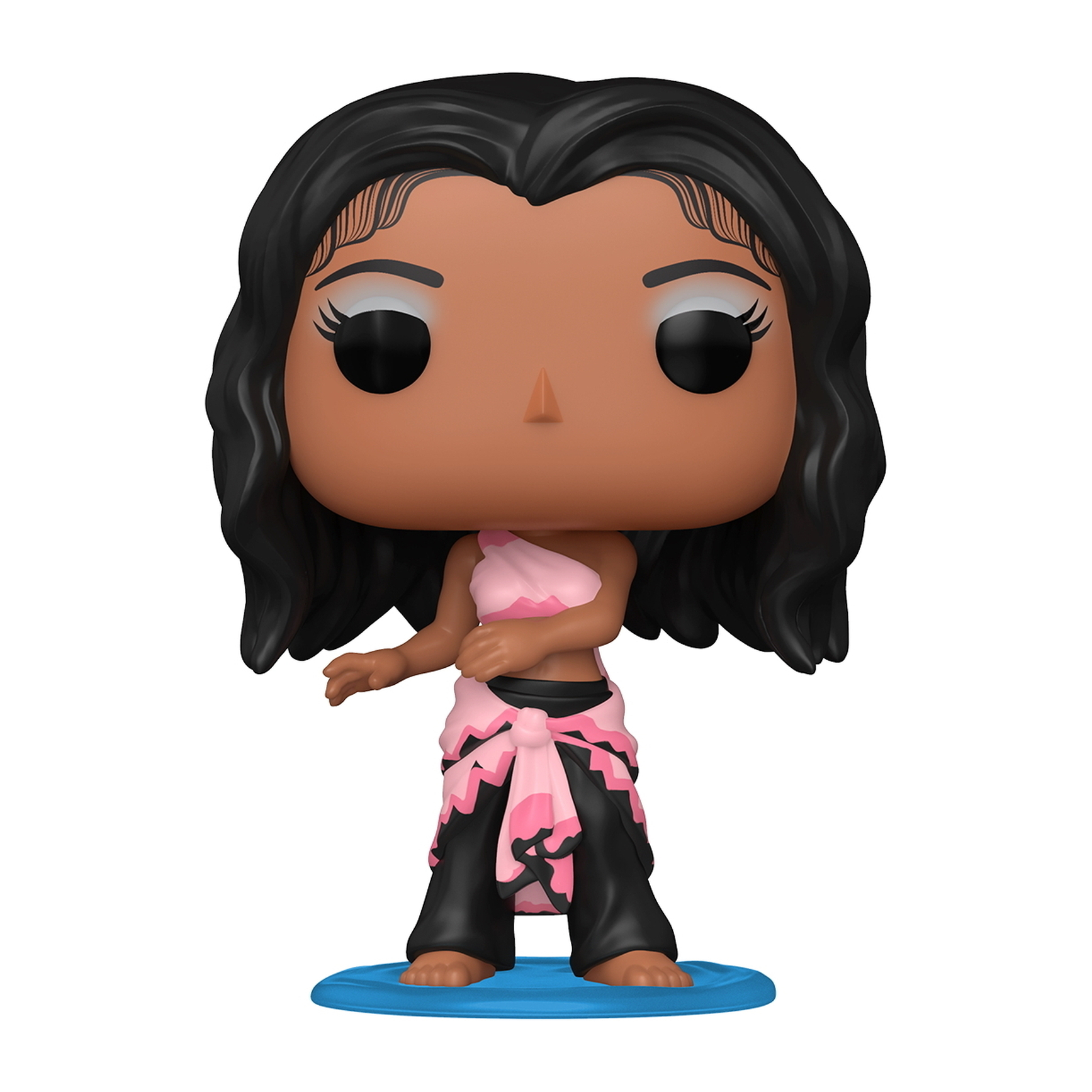 Moana Funko Pop Figur mit blauem Sockel, rosa Oberteil und schwarzer Hose.