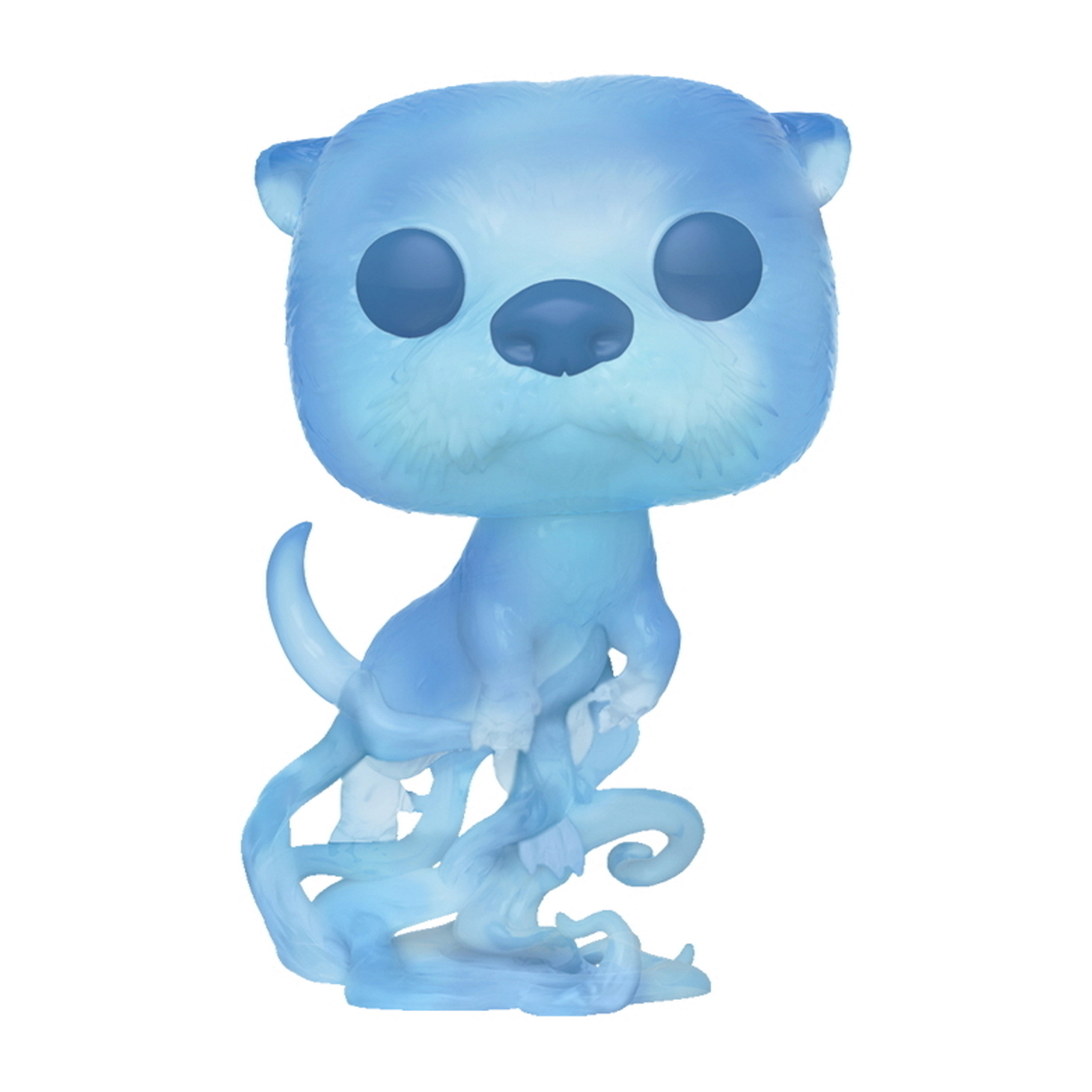 Eine blaue, durchscheinende Otter Funko Pop Figur auf weißem Hintergrund.