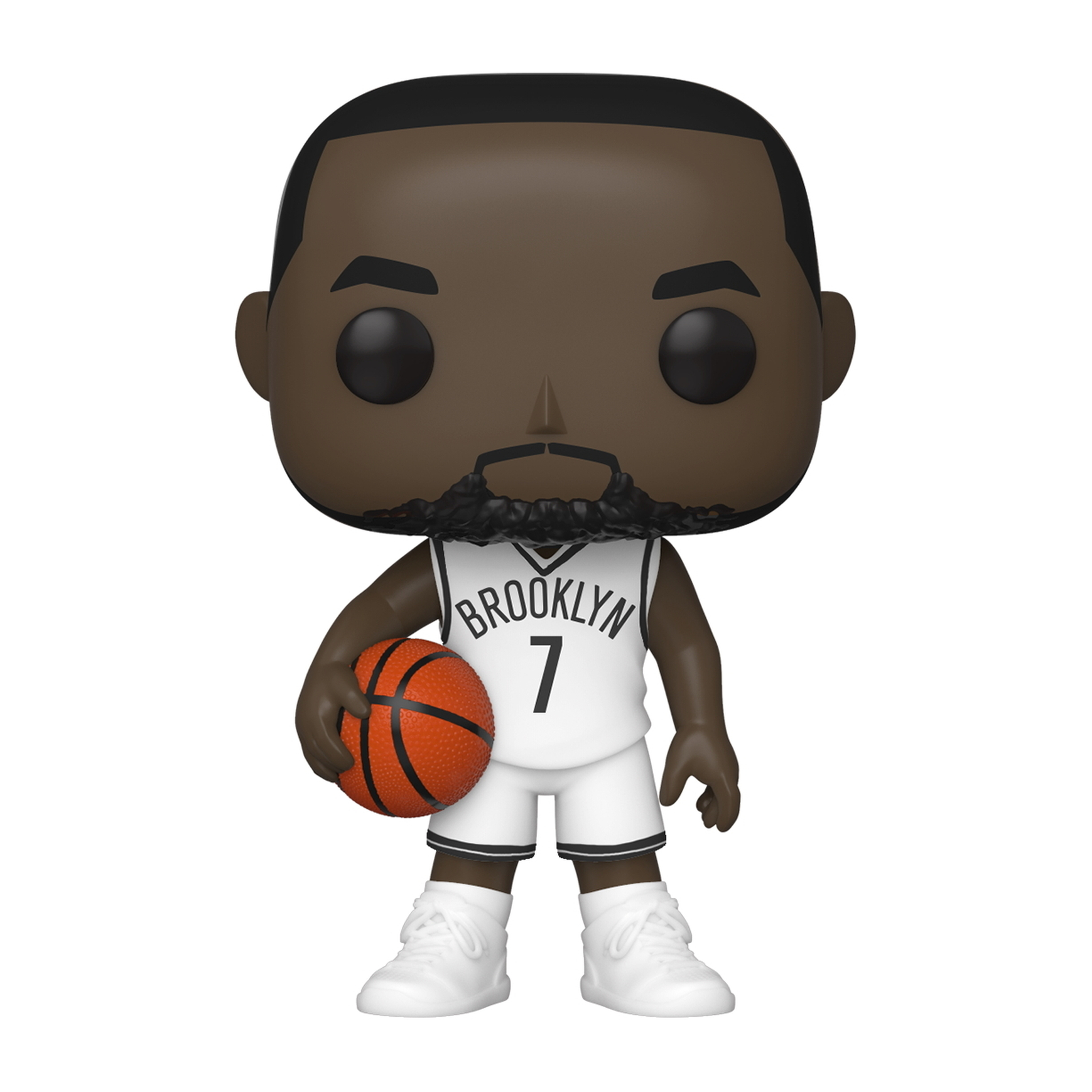 Brooklyn Nets Basketballspieler Funko Pop mit Basketball. Trägt weißes Trikot.