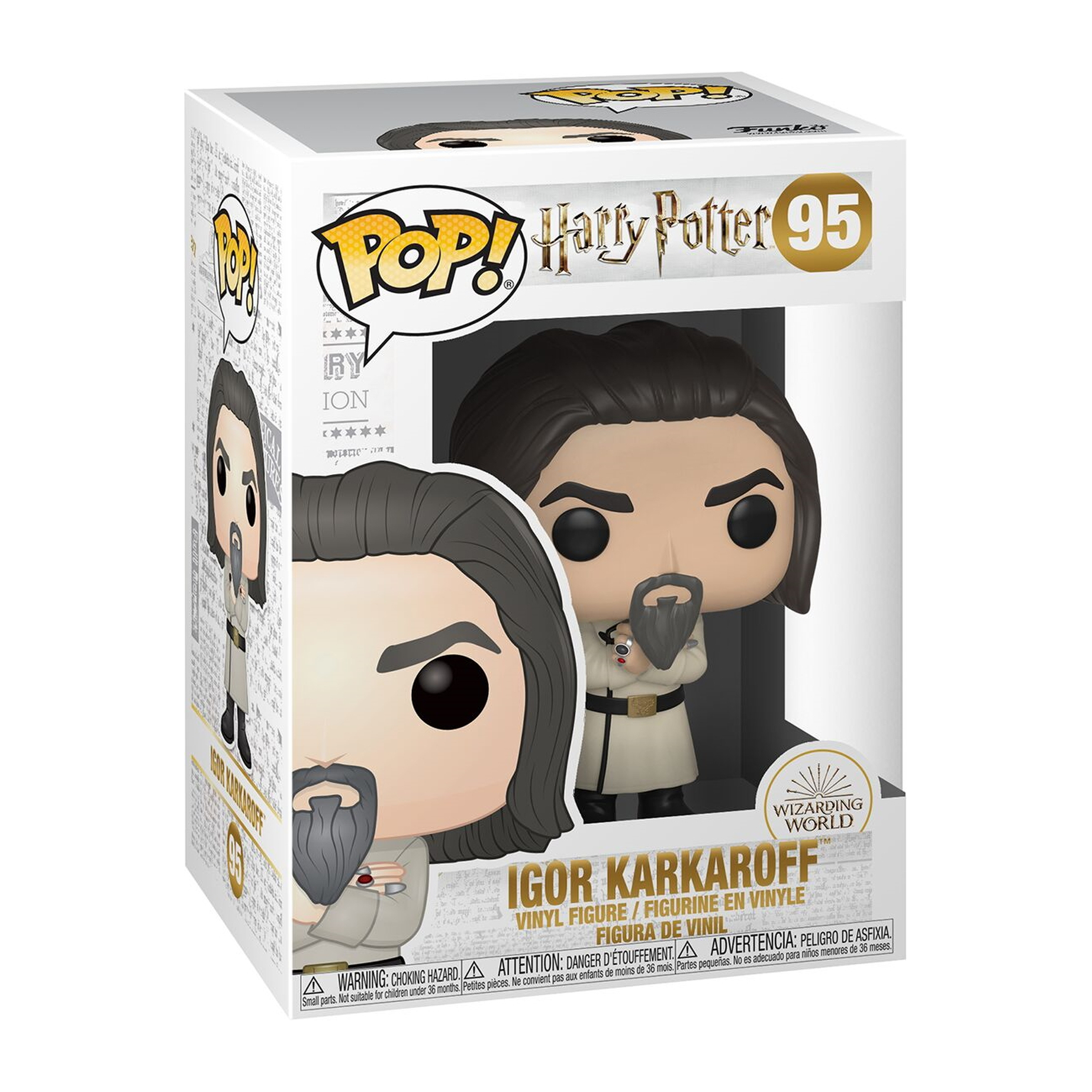 Funko Pop Figur in Box, Igor Karkaroff aus Harry Potter. Figur mit Bart, trägt Weiß.