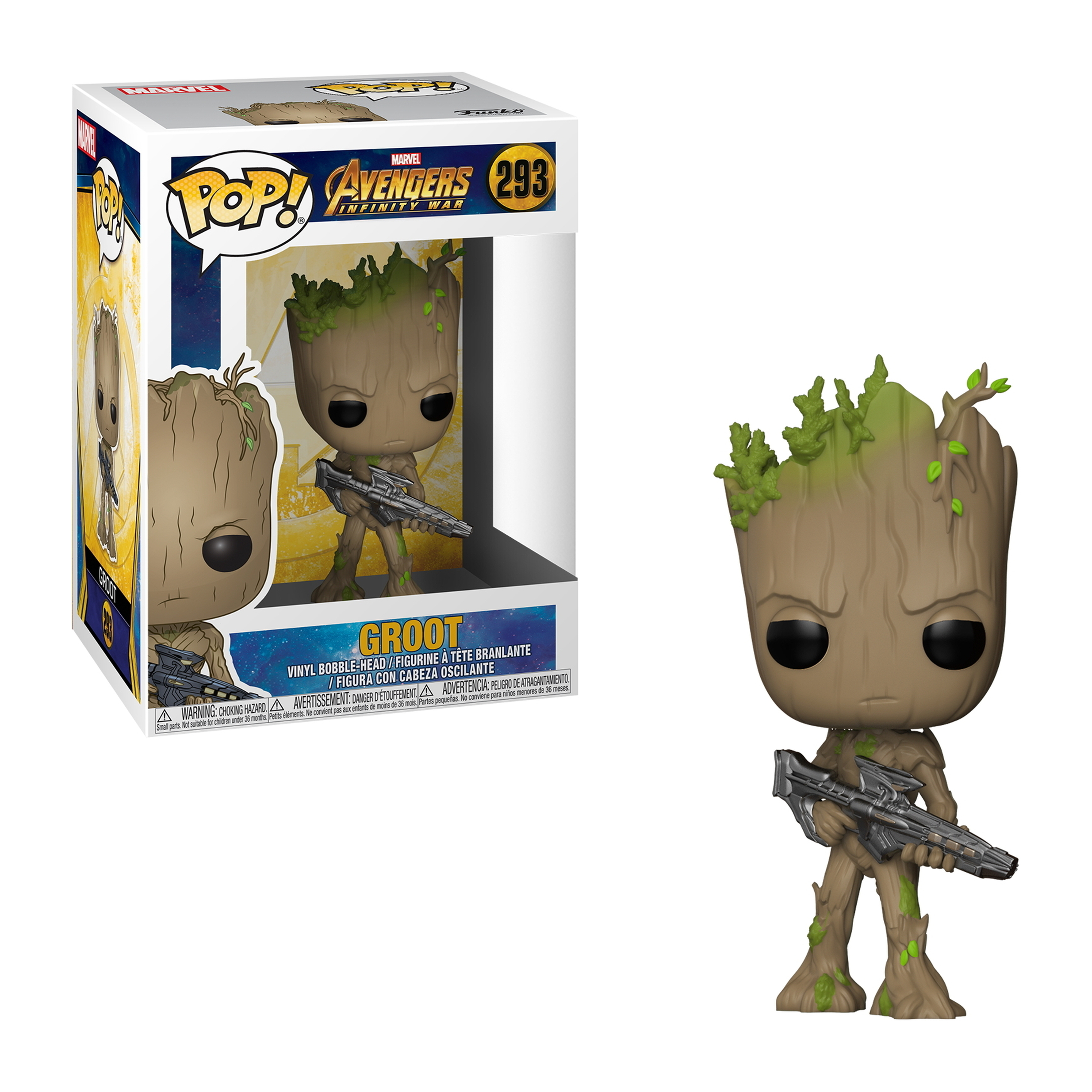 Figurka Groota z bronią, brązowa i zielona, z Avengers: Infinity War.