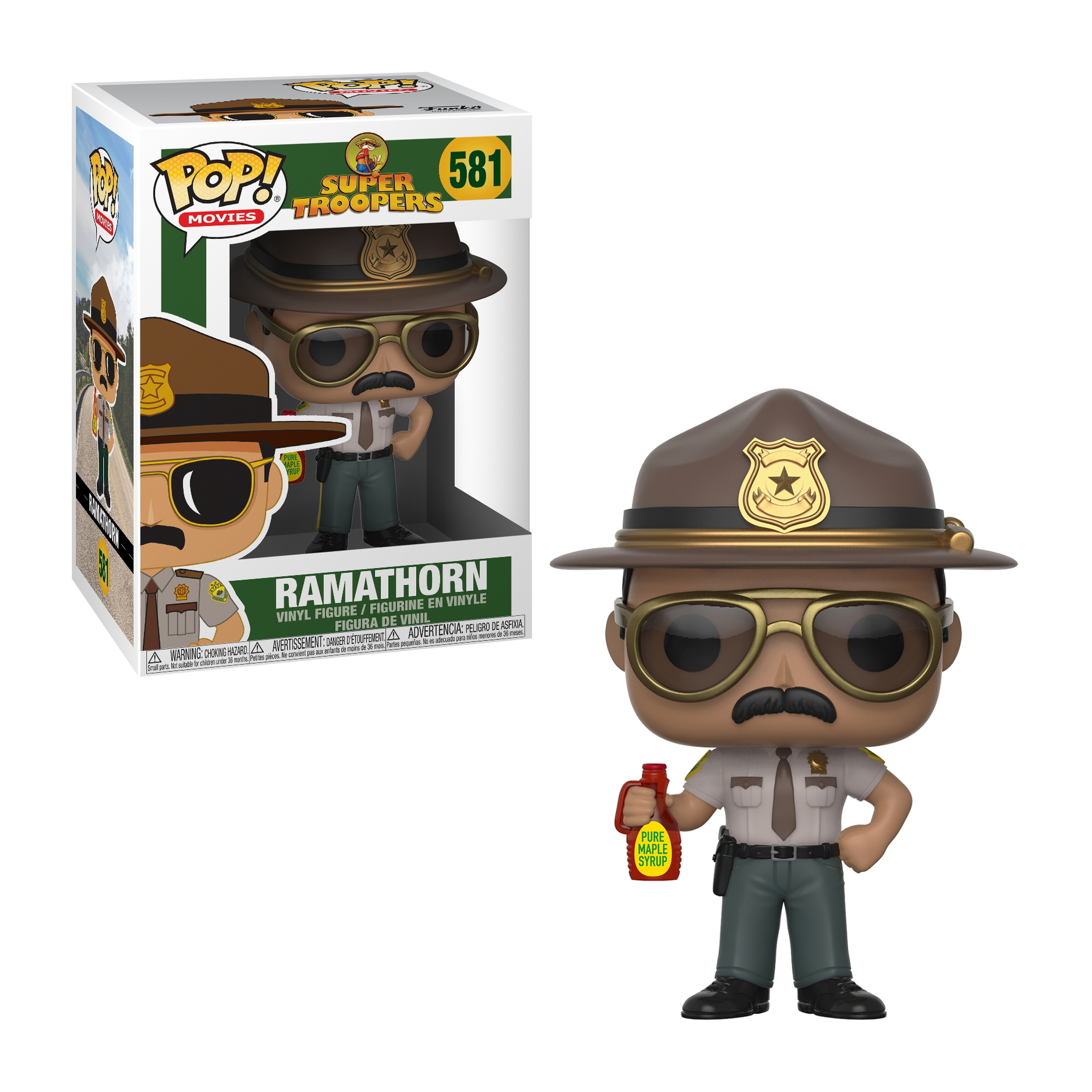 Ramathorn-Figur mit einer Sirupflasche. Trägt Hut, Brille und Uniform. Box enthalten.
