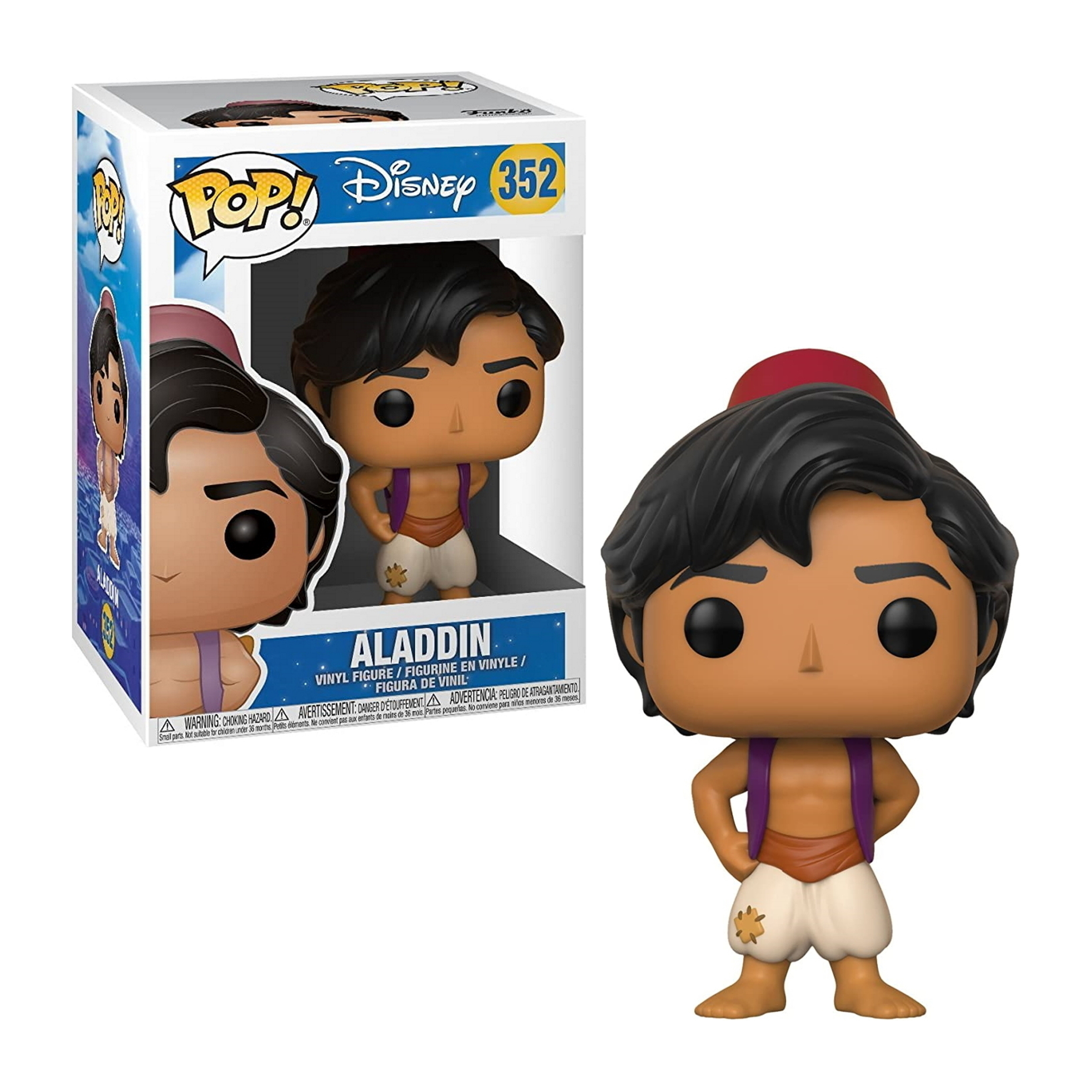 Figura de Aladdín con atuendo blanco y sombrero rojo, con una caja.
