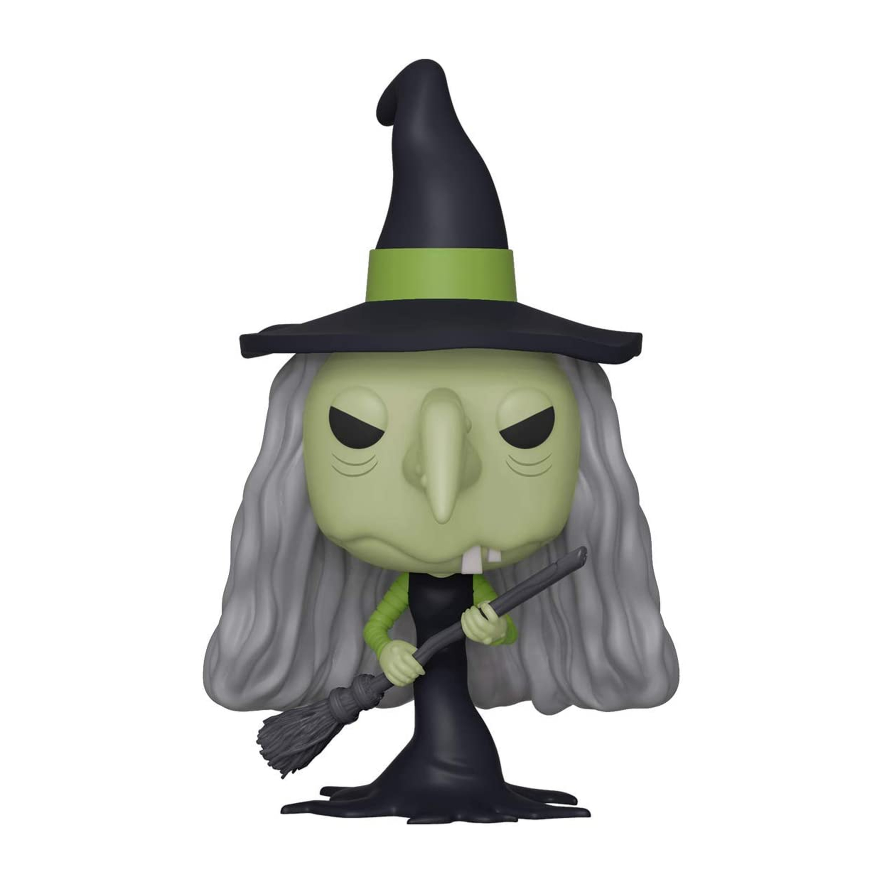 Böse Hexe Funko Pop Figur mit grünem Gesicht, schwarzem Hut und Besen.