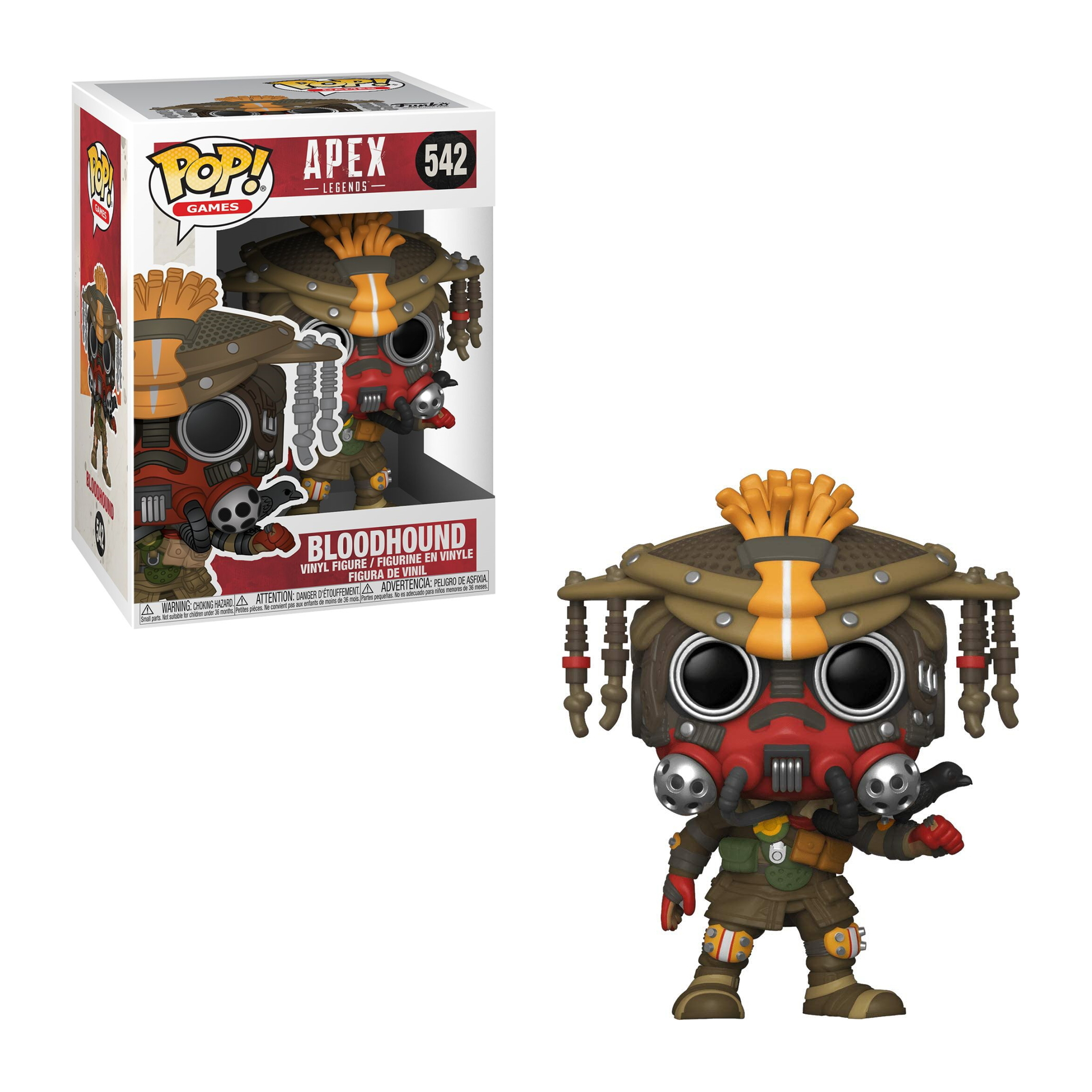 Figurka Funko Pop Bloodhound z pudełkiem. Figurka ma maskę i brązowo-czerwony strój.