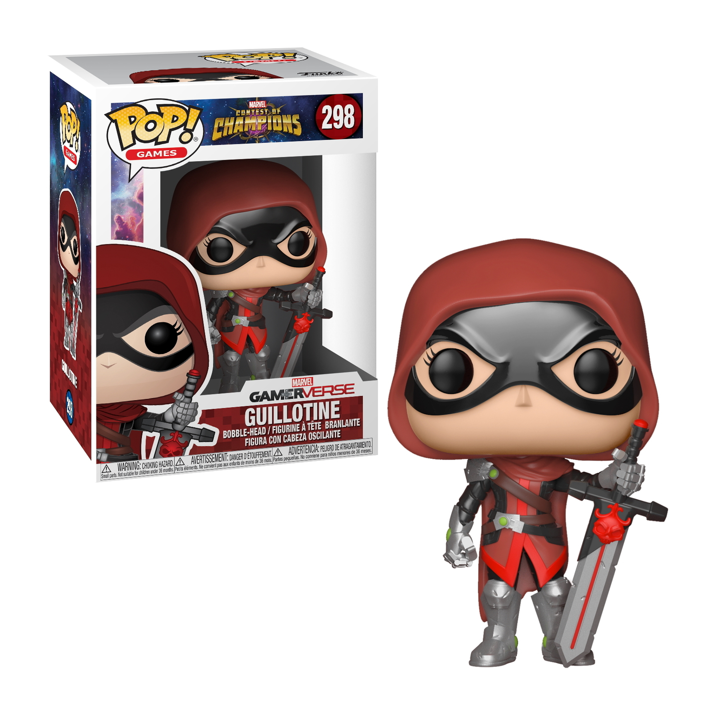Guillotine Funko Pop Figur, mit Box, hält ein Schwert, in Rüstung.