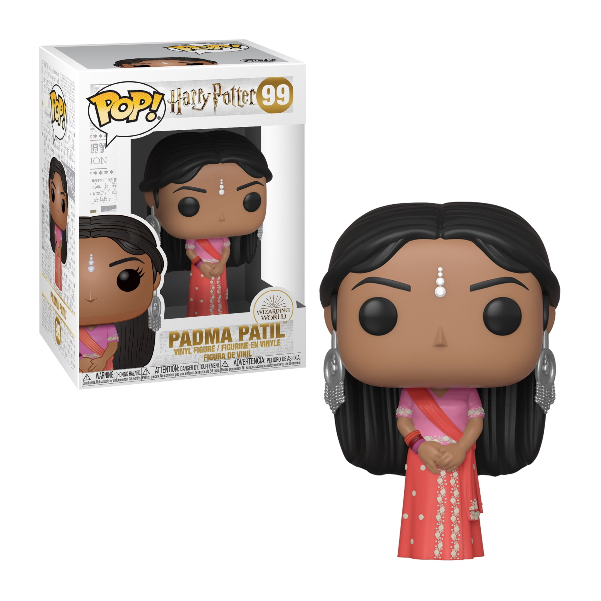 Funko Pop von Padma Patil. Box und Figur sichtbar, trägt Sari.
