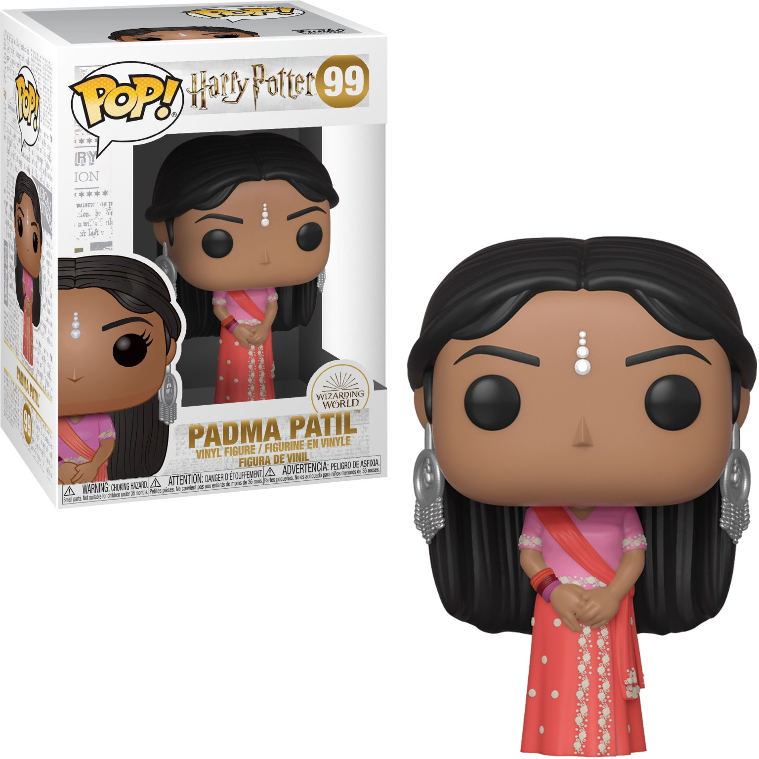 Padma Patil Funko Pop Figur mit einem rosa und roten Kleid. Die Figur hat silberne Ohrringe.