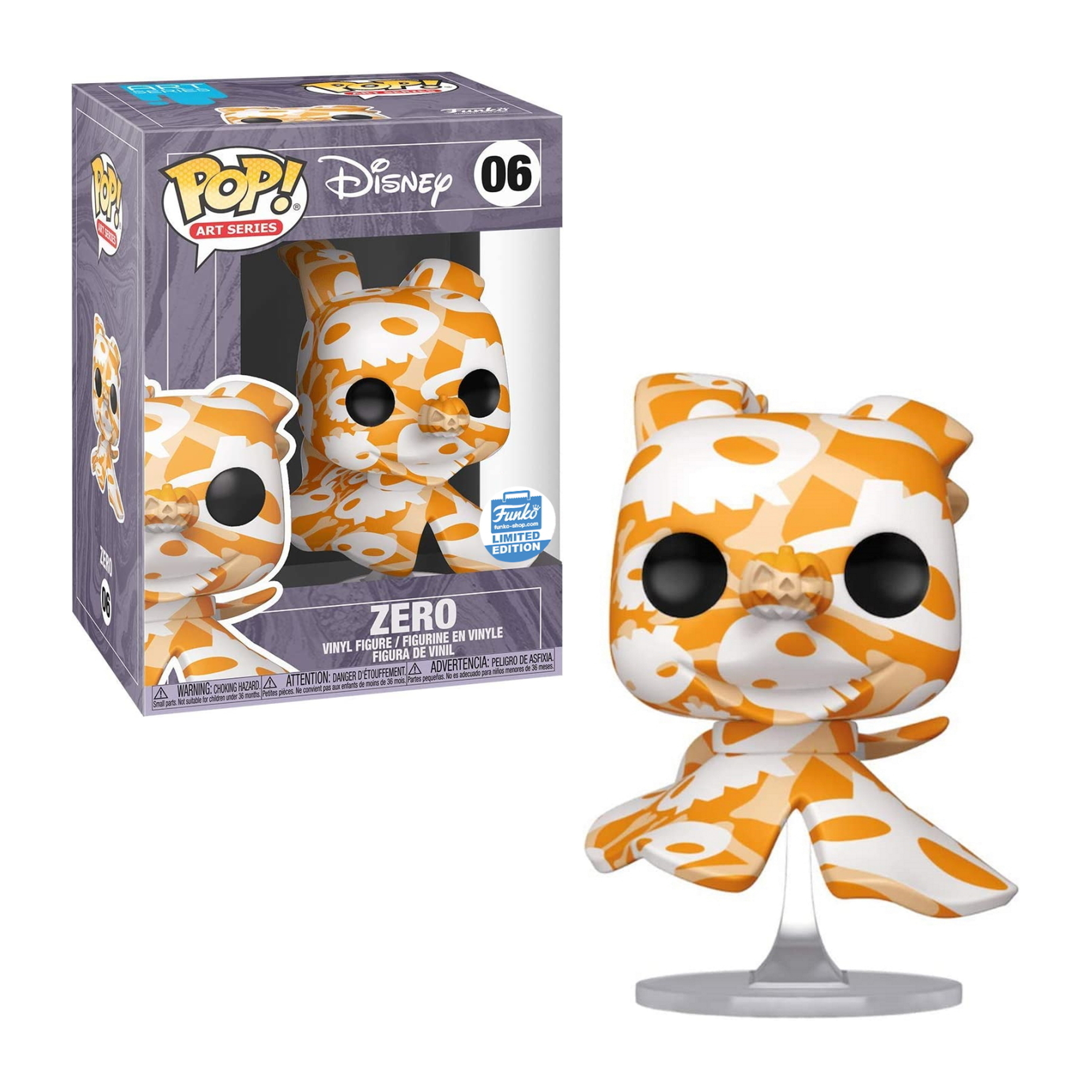 Zero-Figur mit orange-weißem Design in Box und freistehend. Disney Pop! Art Series.