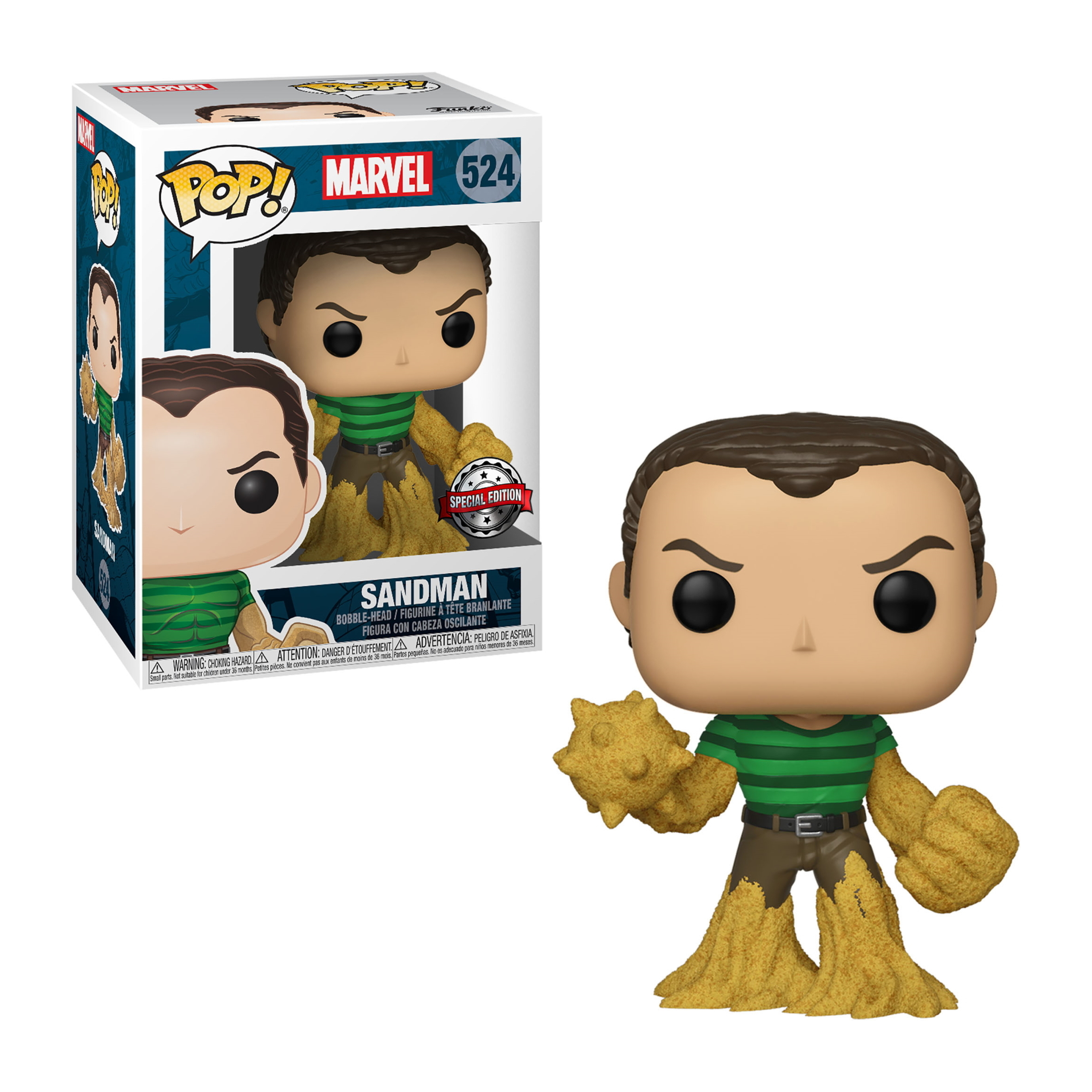 Sandman Funko Pop Figur mit Box, trägt Grün und Beige.