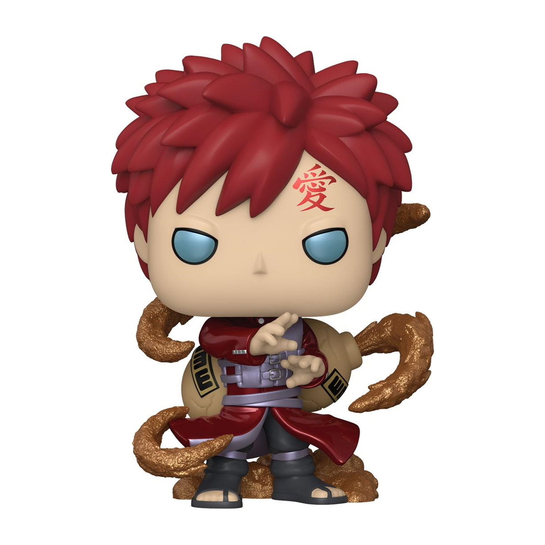 Gaara aus Naruto Funko Pop! Figur mit roten Haaren, hält eine Kalebasse, mit Sand-Aura.
