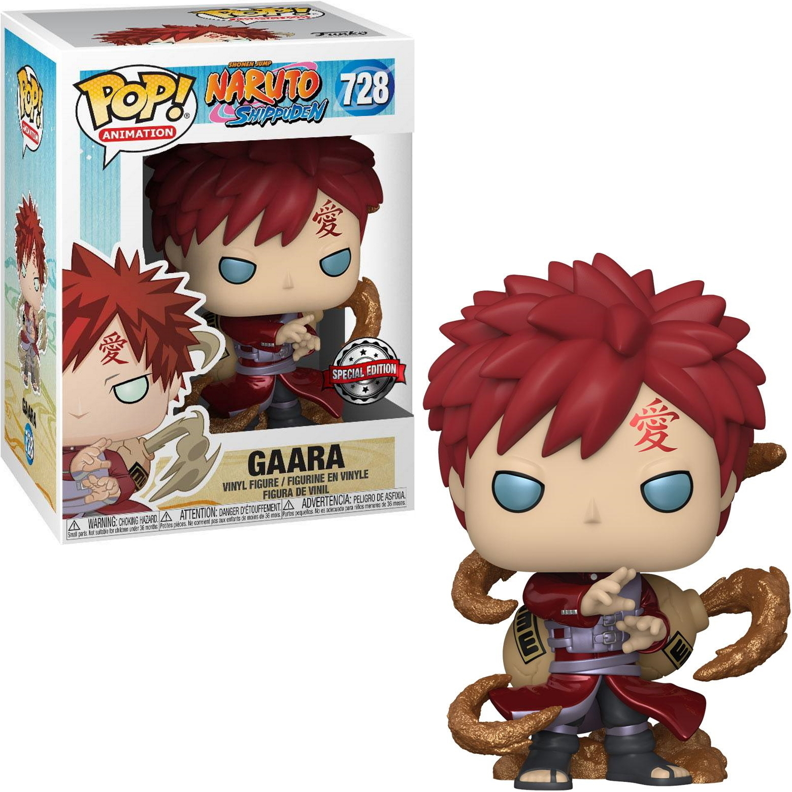Gaara Naruto Pop-Figur mit roten Haaren und rotem Symbol auf der Stirn.