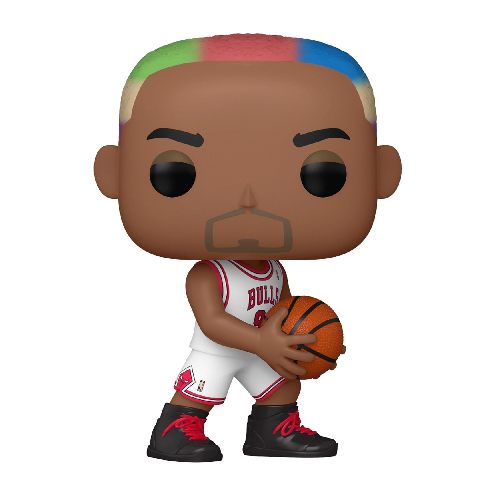 Michael Jordan Funko Pop Figur mit Bulls-Trikot und Shorts, hält einen Basketball.