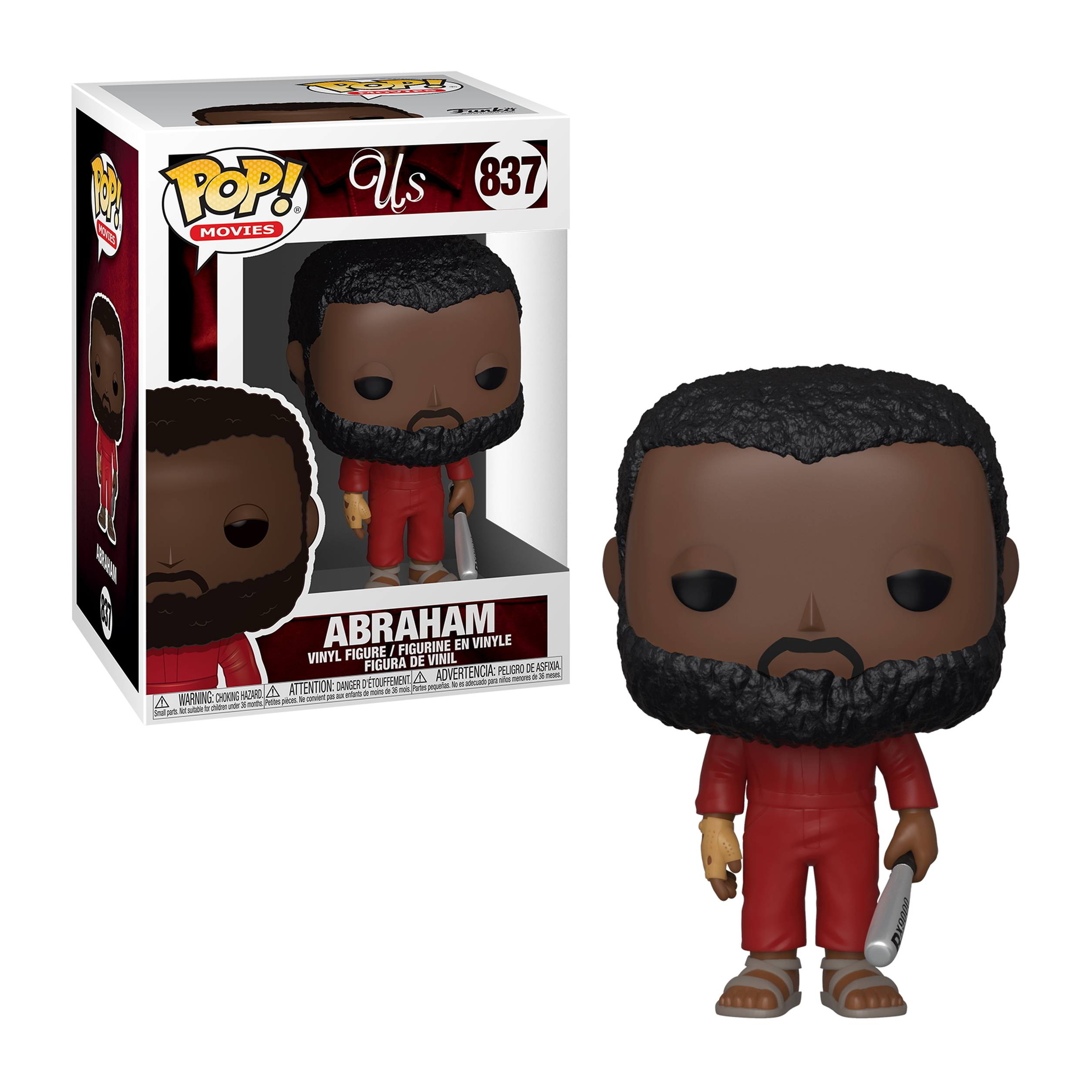 Figurka Abrahama z filmu Us, w czerwonym kombinezonie, z kijem. Funko Pop.