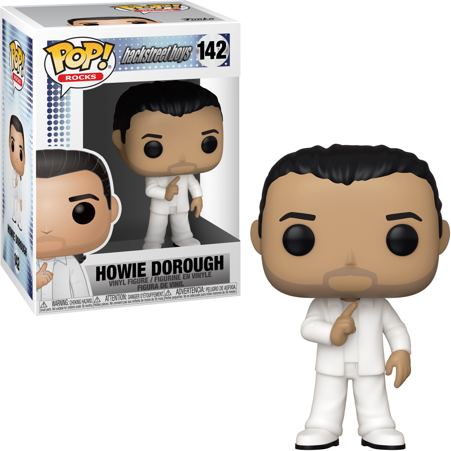 Howie Dorough Figur von den Backstreet Boys, mit einer Box an der Seite.