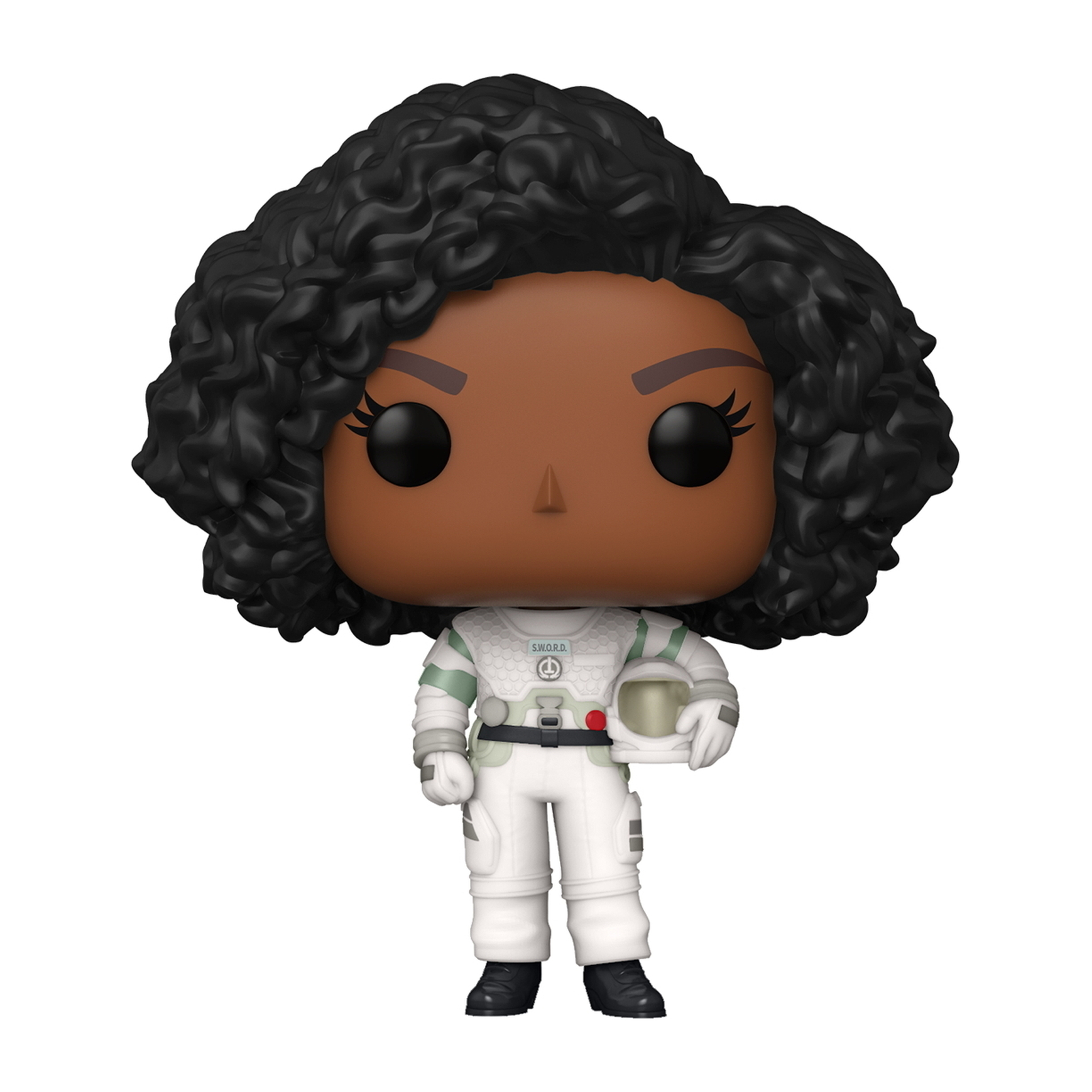 Weibliche Astronautin mit Afro. Eine Funko Pop-Figur mit Box.