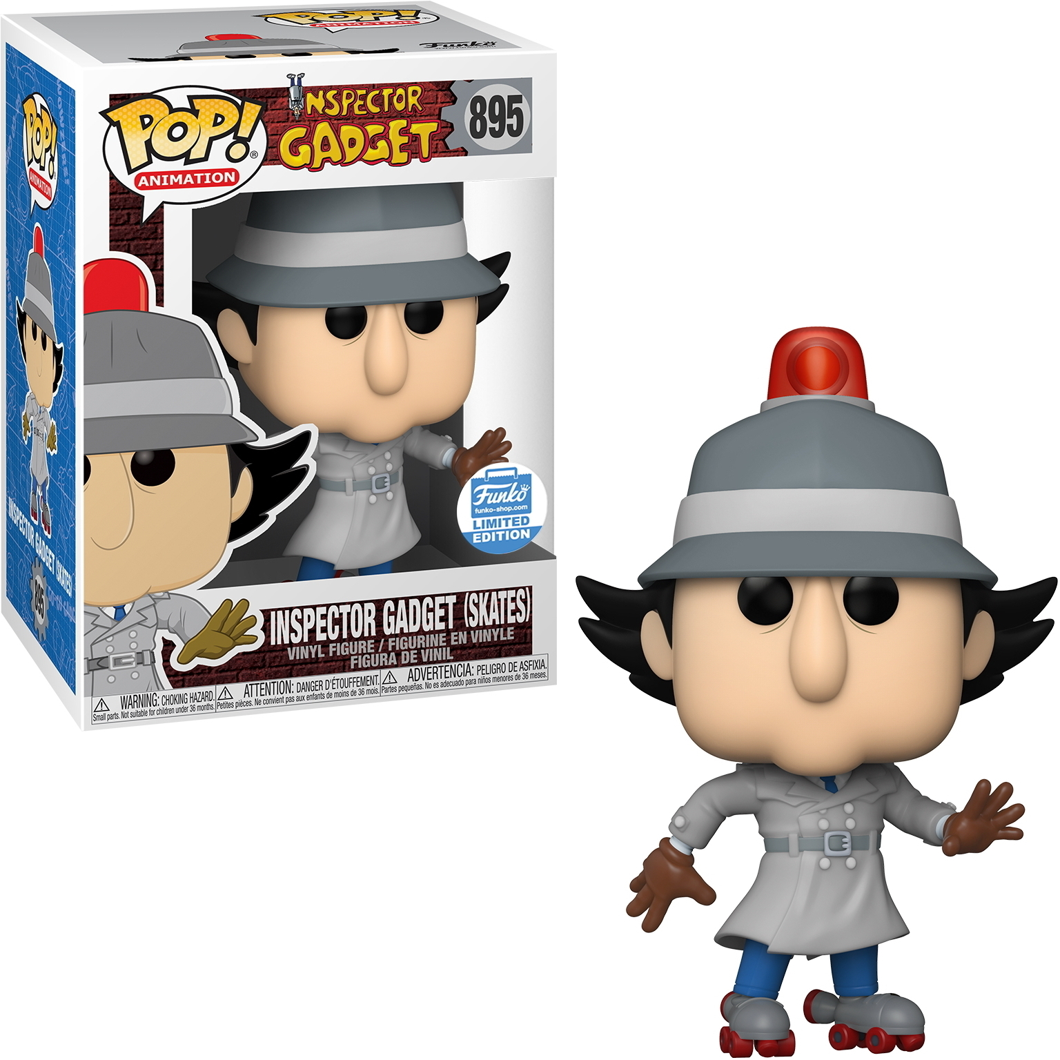 Inspector Gadget Funko Pop Figur mit Rollschuhen und roter Sirene, mit Box.