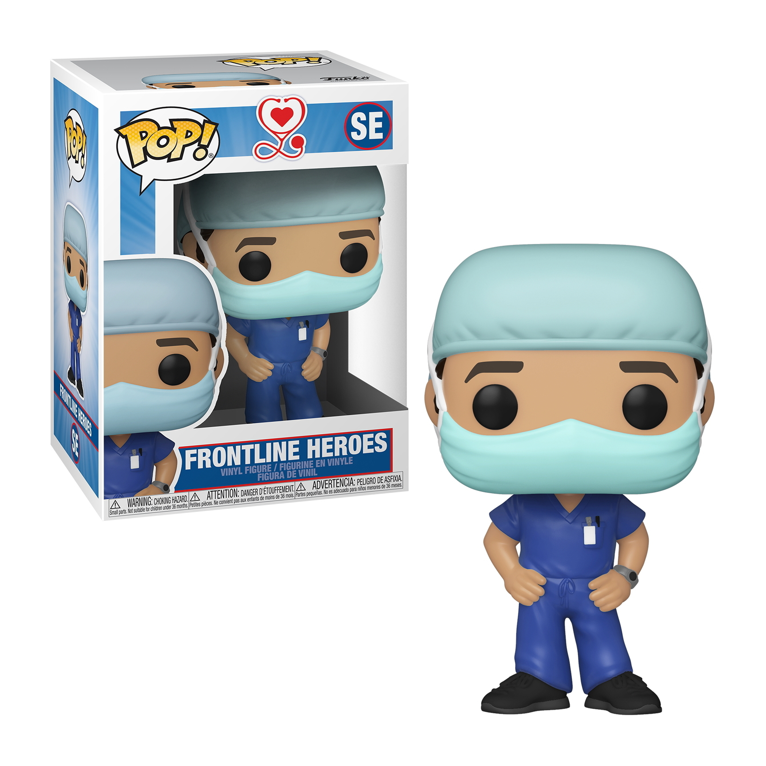 Frontline Heroes Krankenschwester Funko Pop Figur mit OP-Kleidung und Maske.