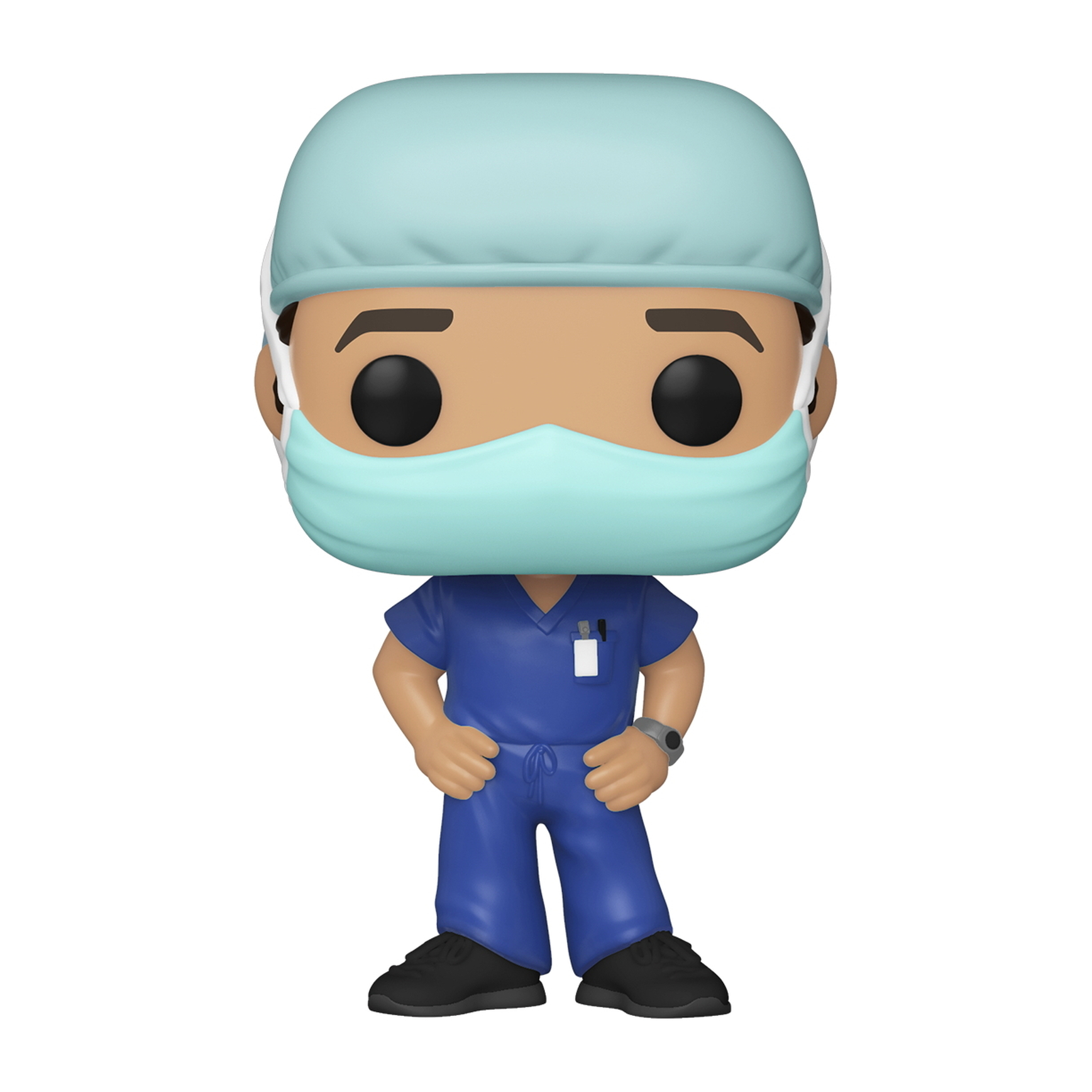 Funko Pop Figur eines Arztes, der eine Maske und OP-Kleidung trägt.