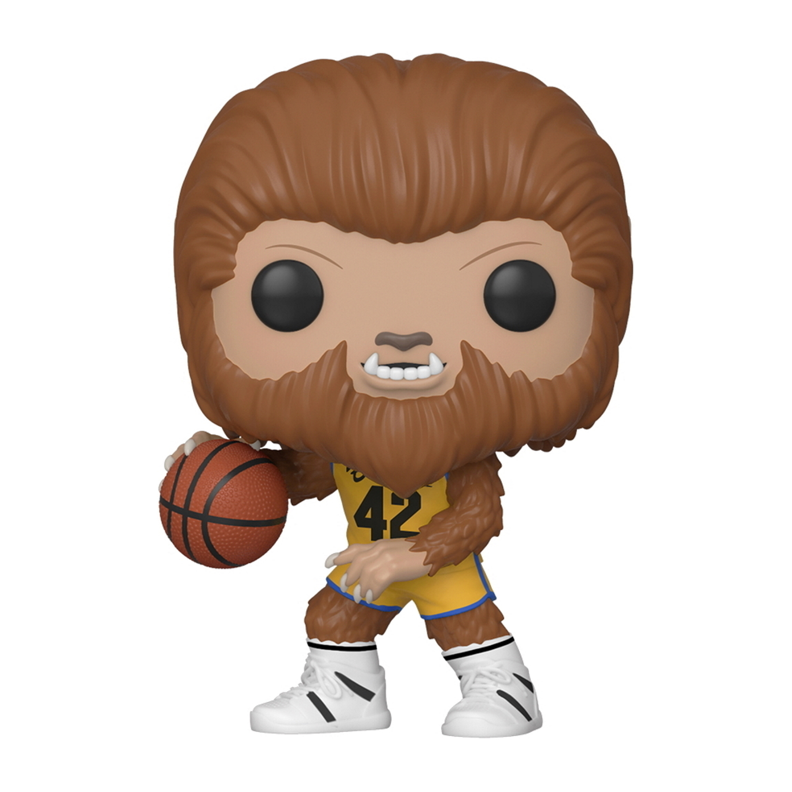 Eine Funko Pop Werwolf Figur, die ein Basketballtrikot trägt und einen Basketball hält.