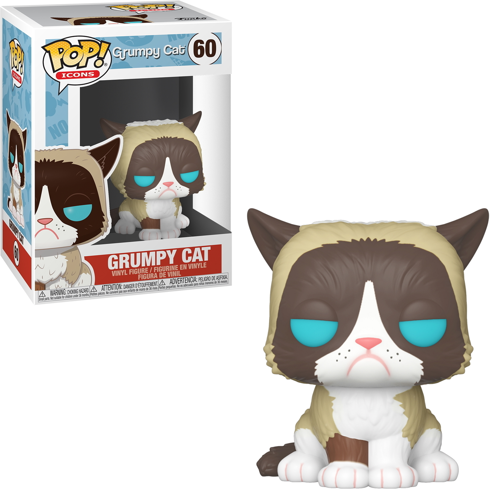 Grumpy Cat Funko Pop Figur, sitzt mit grimmigem Gesicht.