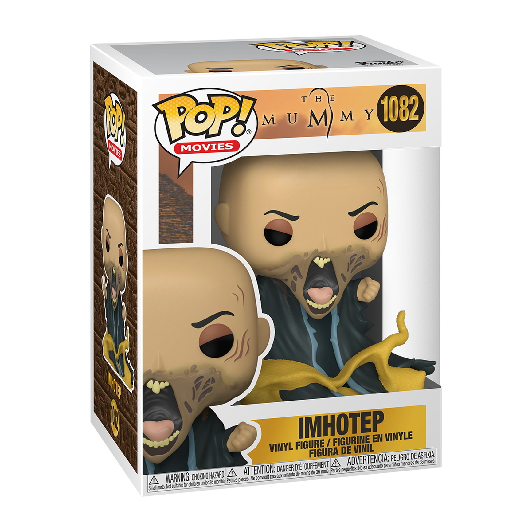 Imhotep Vinylfigur in Box. Mumie mit offenem Mund und Tuch.