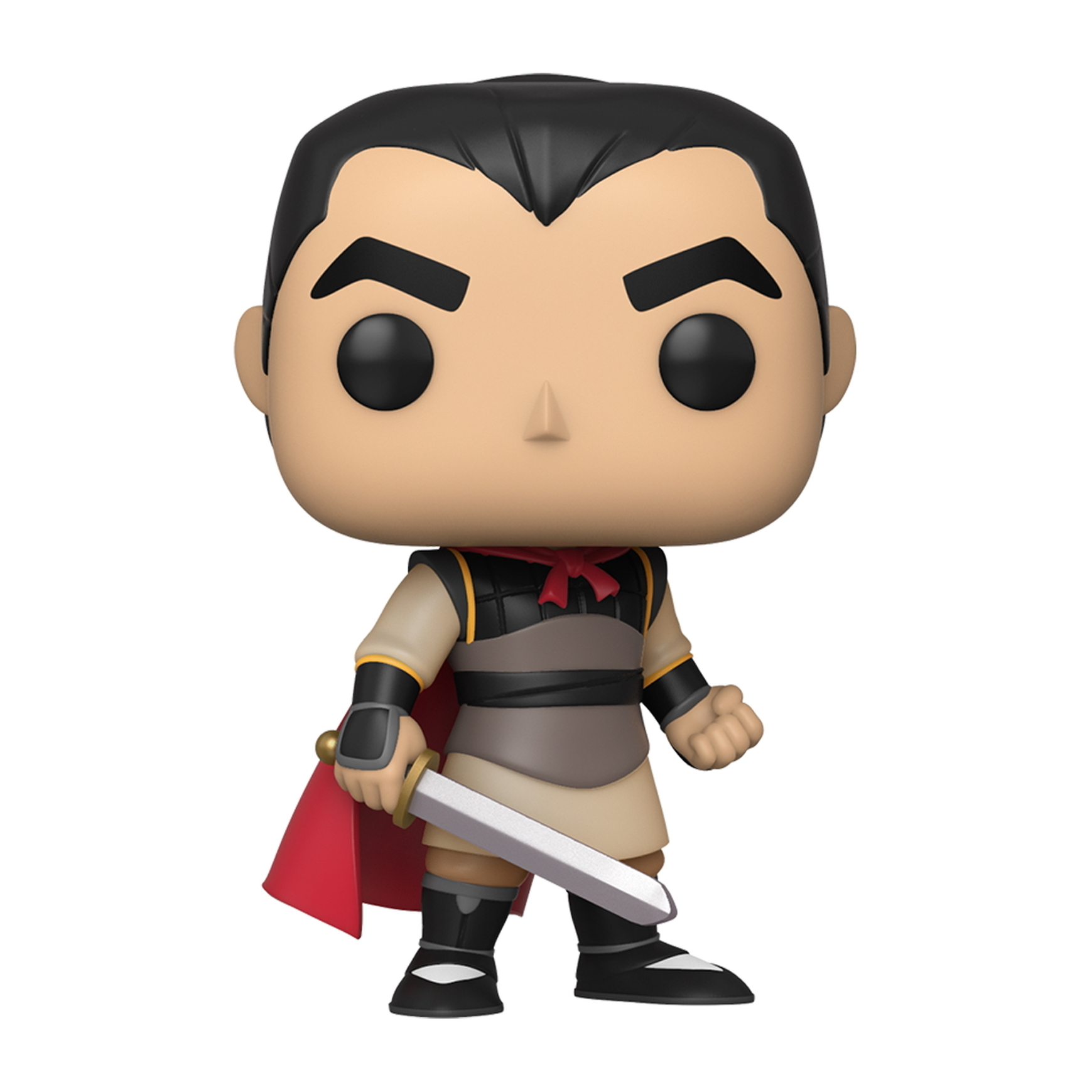 Figurka Funko Pop Mulan. Nosi tradycyjny strój i trzyma miecz, ma czarne włosy i neutralny wyraz twarzy.