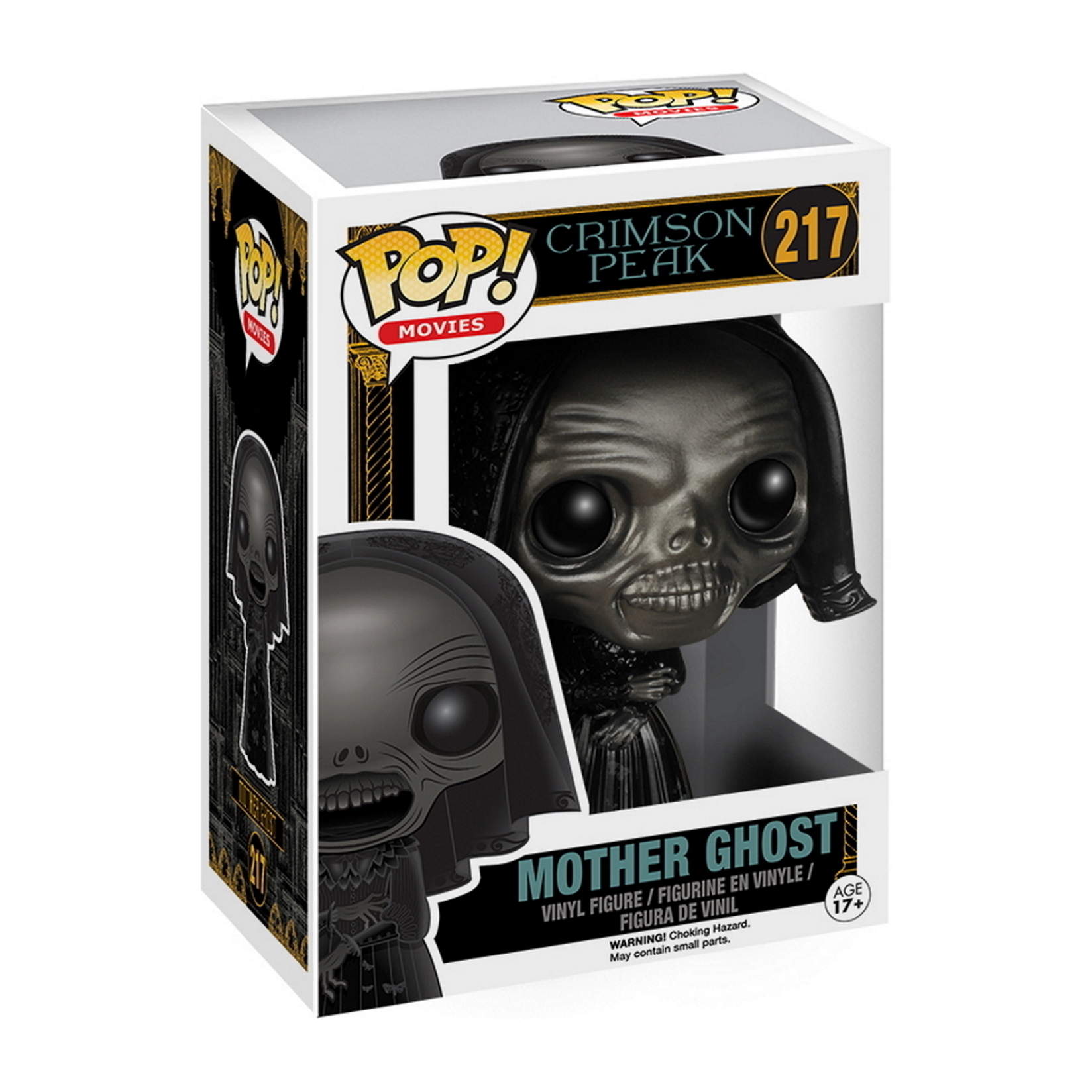 Boxed Funko Pop von Mother Ghost. Dunkle, Kapuzenfigur mit skelettartigem Gesicht.