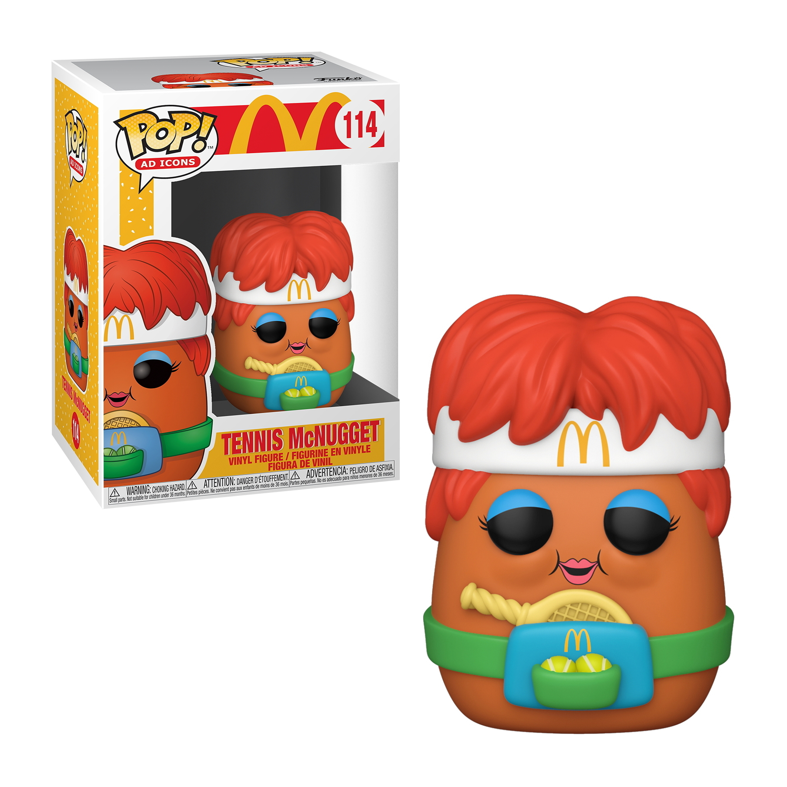 Funko Pop! Figur eines McDonald's McNugget mit Tennis-Stirnband und Schläger.