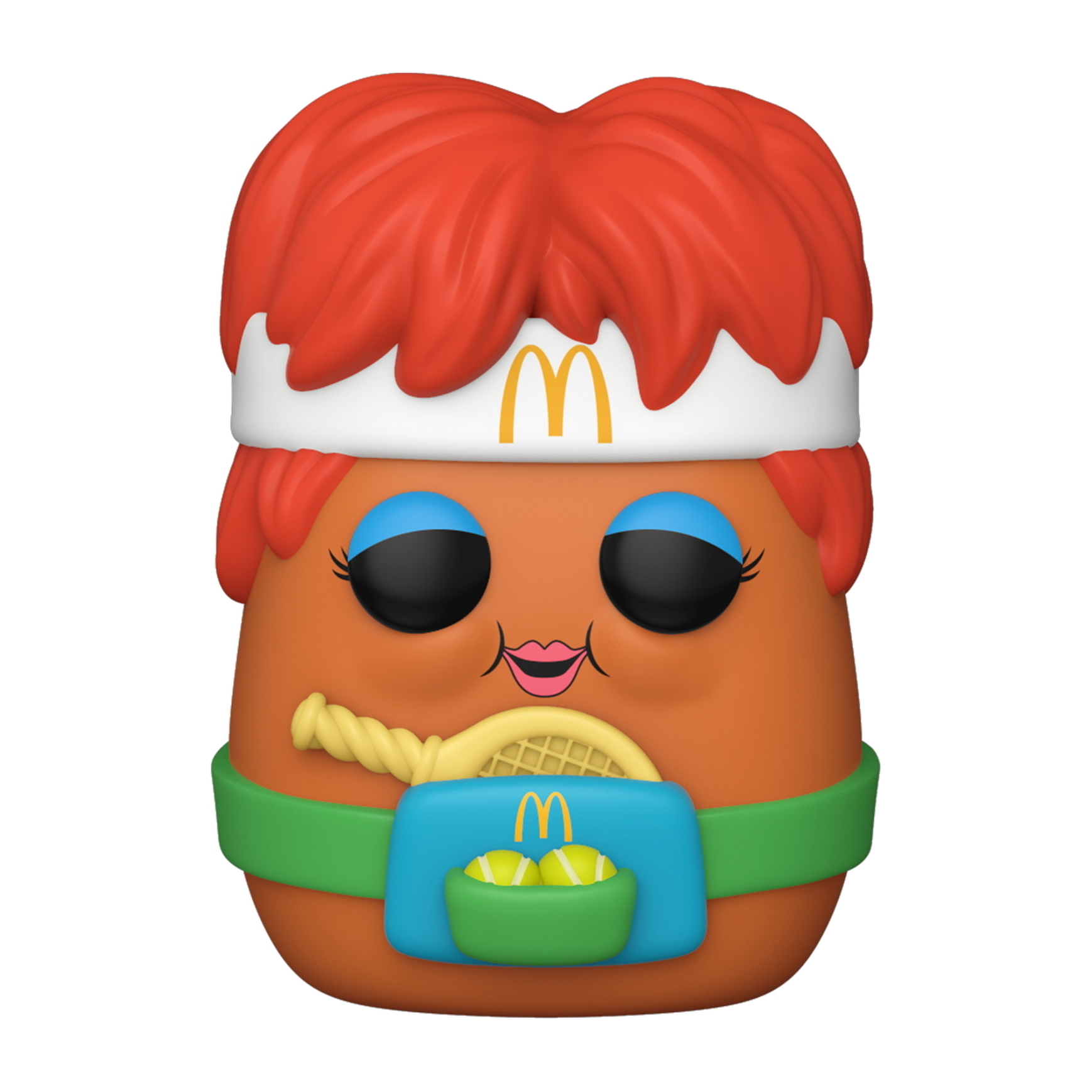 Ms. Potato Head Funko Pop Figur, rote Haare, hält Tennisbälle, mit McDonald's Logo.