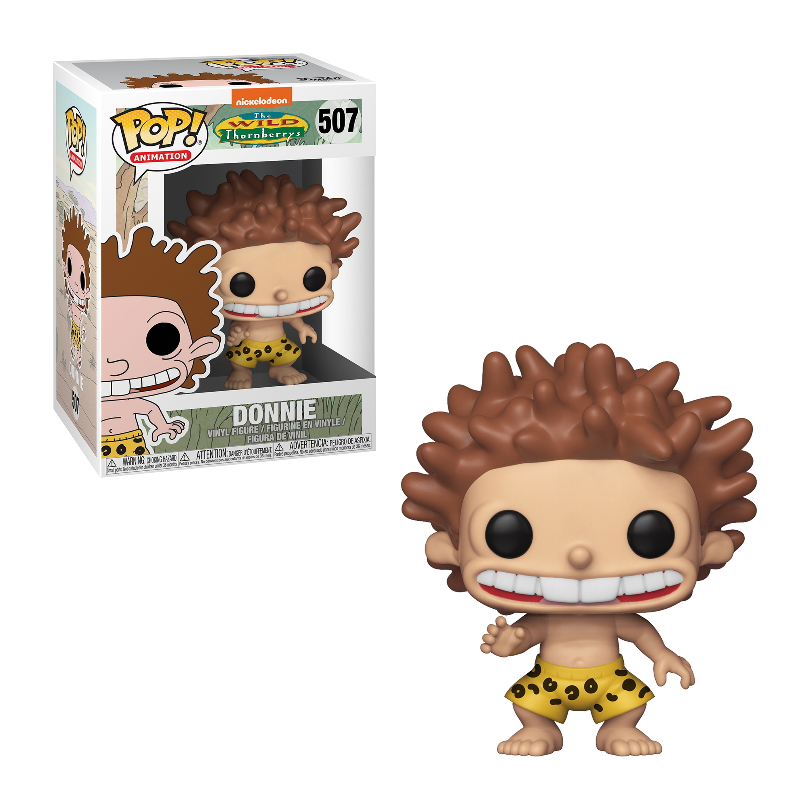 Funko Pop von Donnie aus Die Wilden Kerle, mit braunem, lockigem Haar und gelben Shorts. Box.