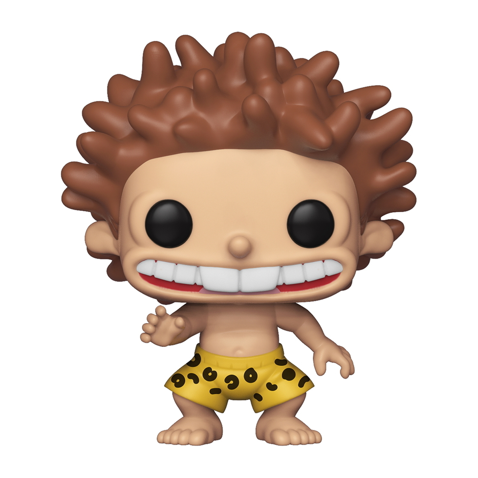 Funko Pop Figur einer Cartoonfigur. Er hat braune Haare, gelbe Shorts und große Zähne.