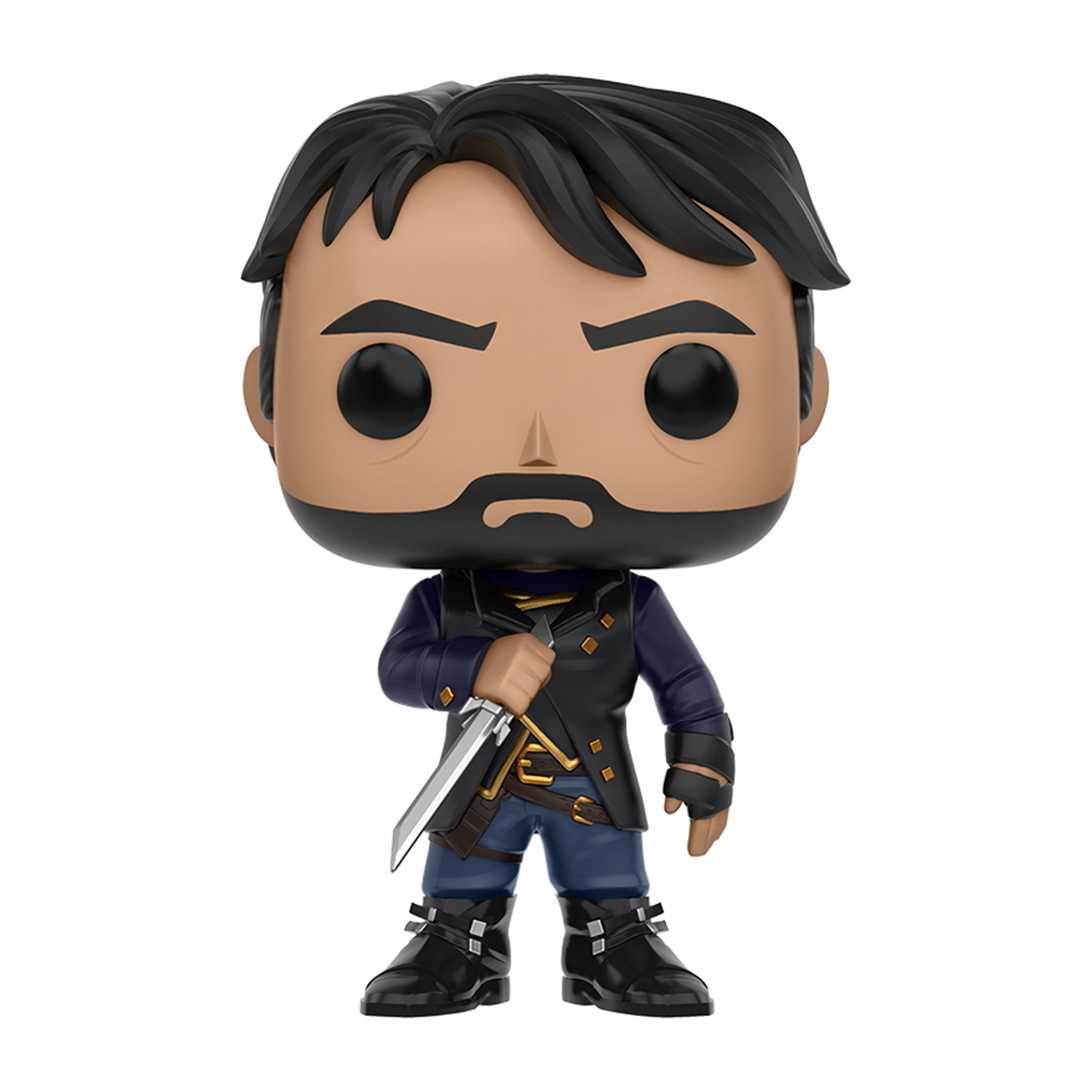 Eine Funko Pop-Figur eines Mannes mit Bart, der ein Messer hält. Er trägt eine schwarze Weste.