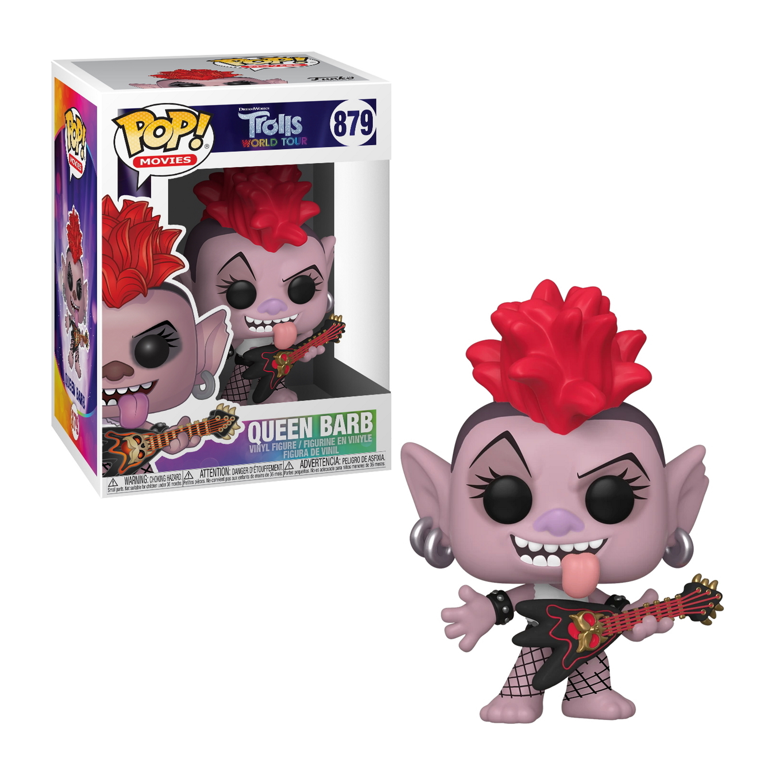 Królowa Barb z Trolls World Tour, figurka Funko Pop. Ubrana w czerwony irokez i trzymająca gitarę.