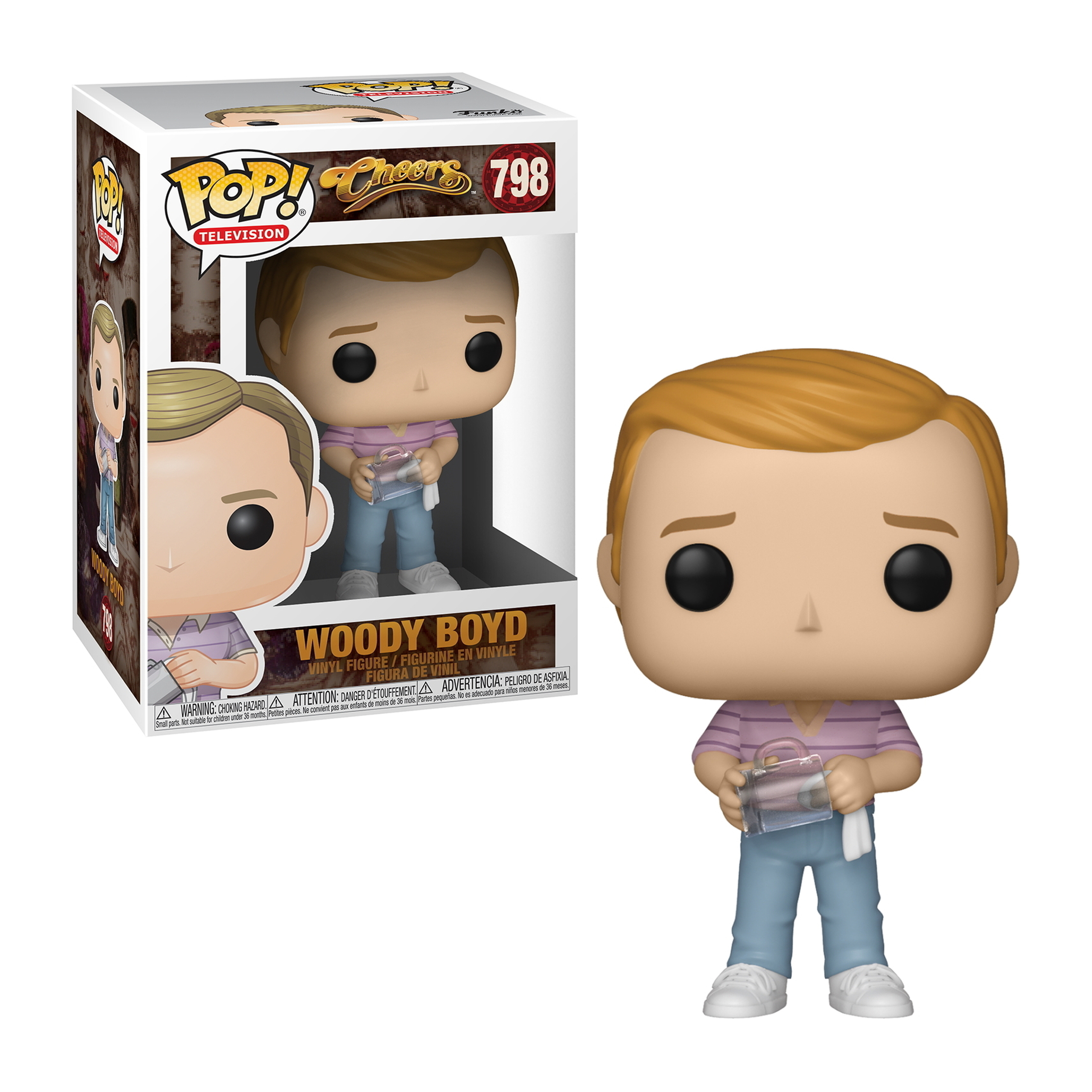Woody Boyd Funko Pop Figur in Box und ausgestellt. Er hält eine Kamera.