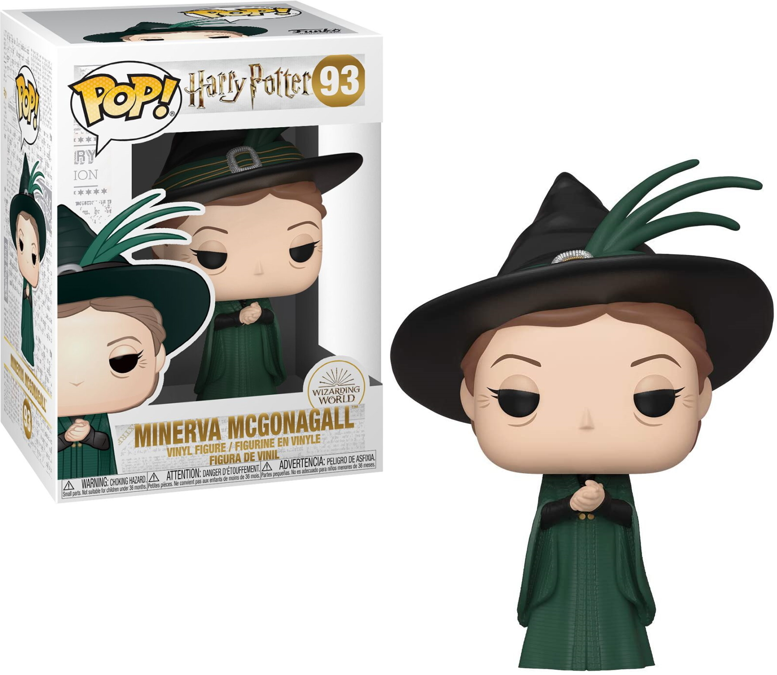 Funko Pop di Minerva McGonagall, con cappello e veste verde, da Harry Potter.