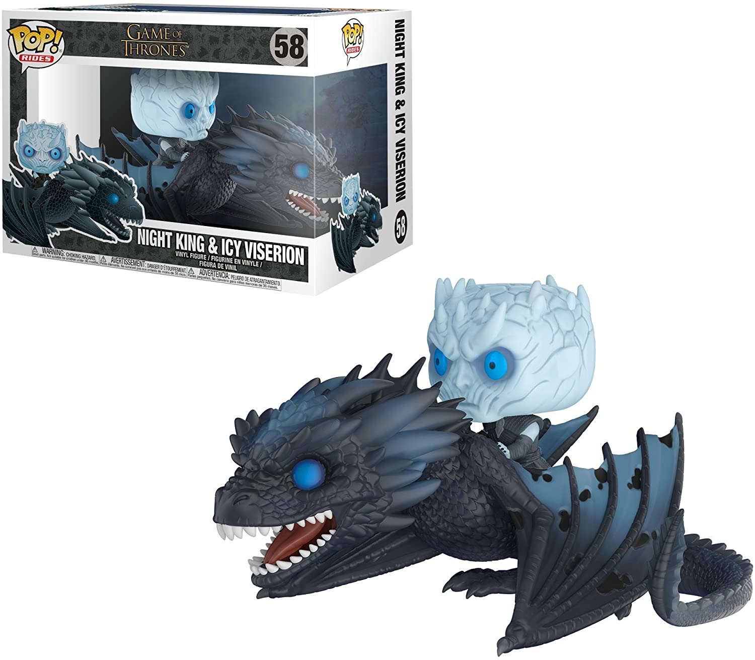 Ein Game of Thrones Funko Pop mit Night King und Icy Viserion. Der Drache ist blau.