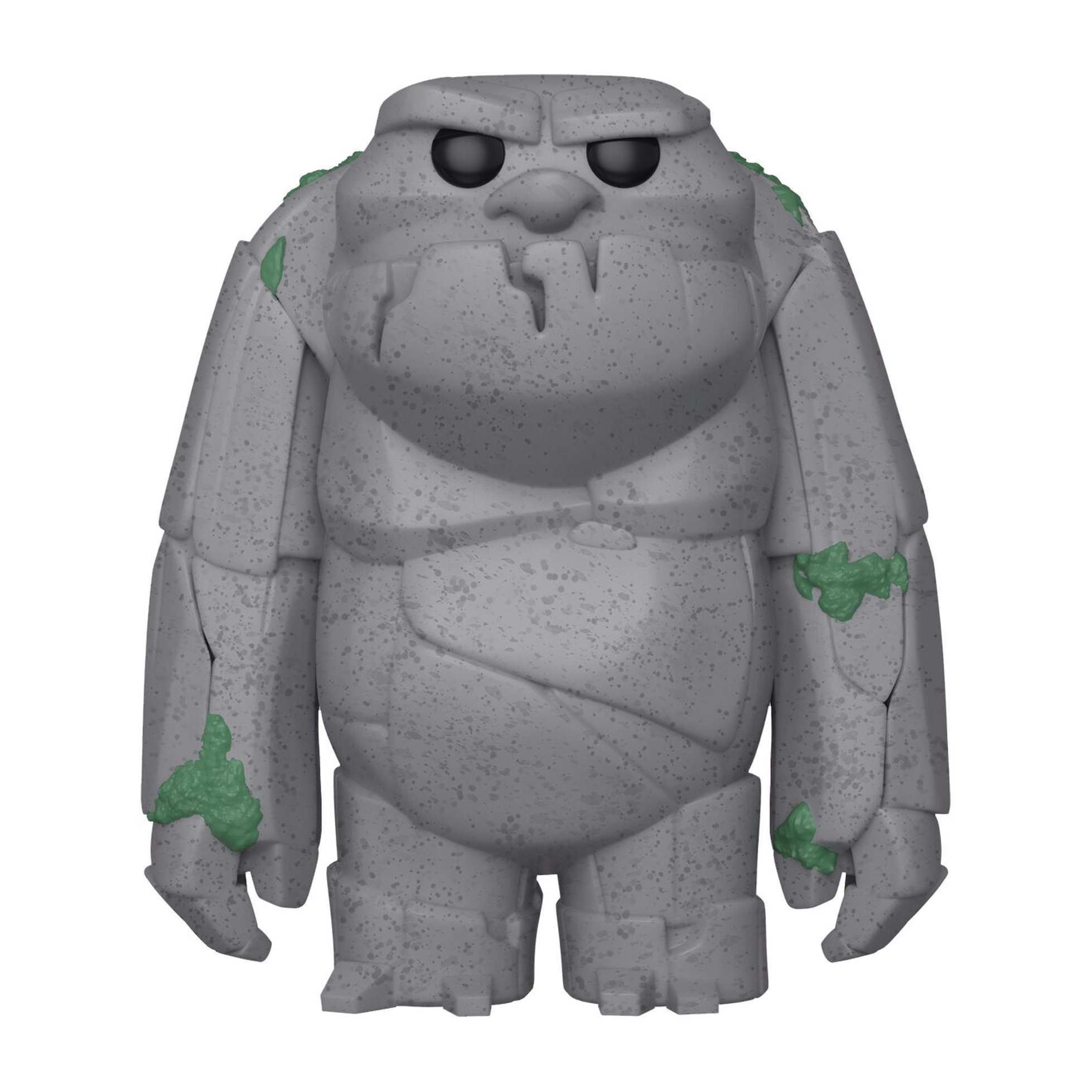 Figurka Funko Pop kamiennego golema. Figurka jest szara z zielonymi akcentami mchu.