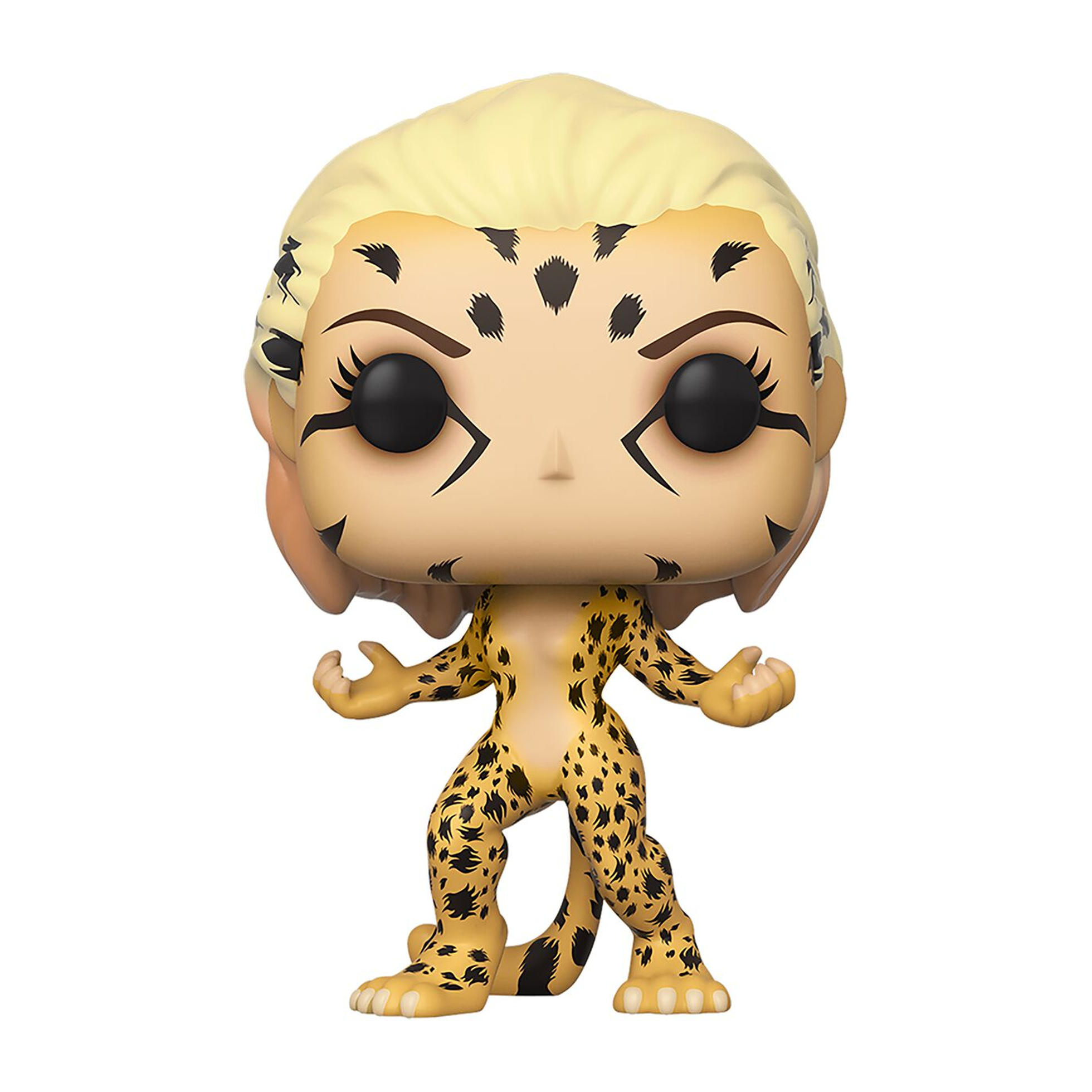 Funko Pop Figur von Cheetah. Sie hat blondes Haar mit schwarzen Flecken im Gesicht und einen raubkatzenartigen Körper.